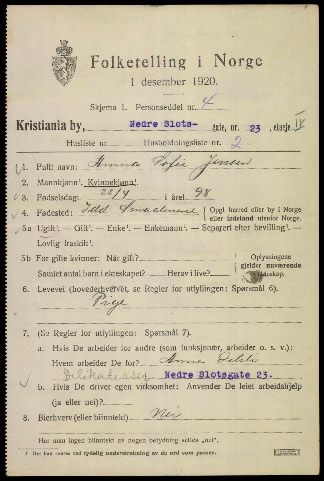 SAO, 1920 census for Kristiania, 1920, p. 410553