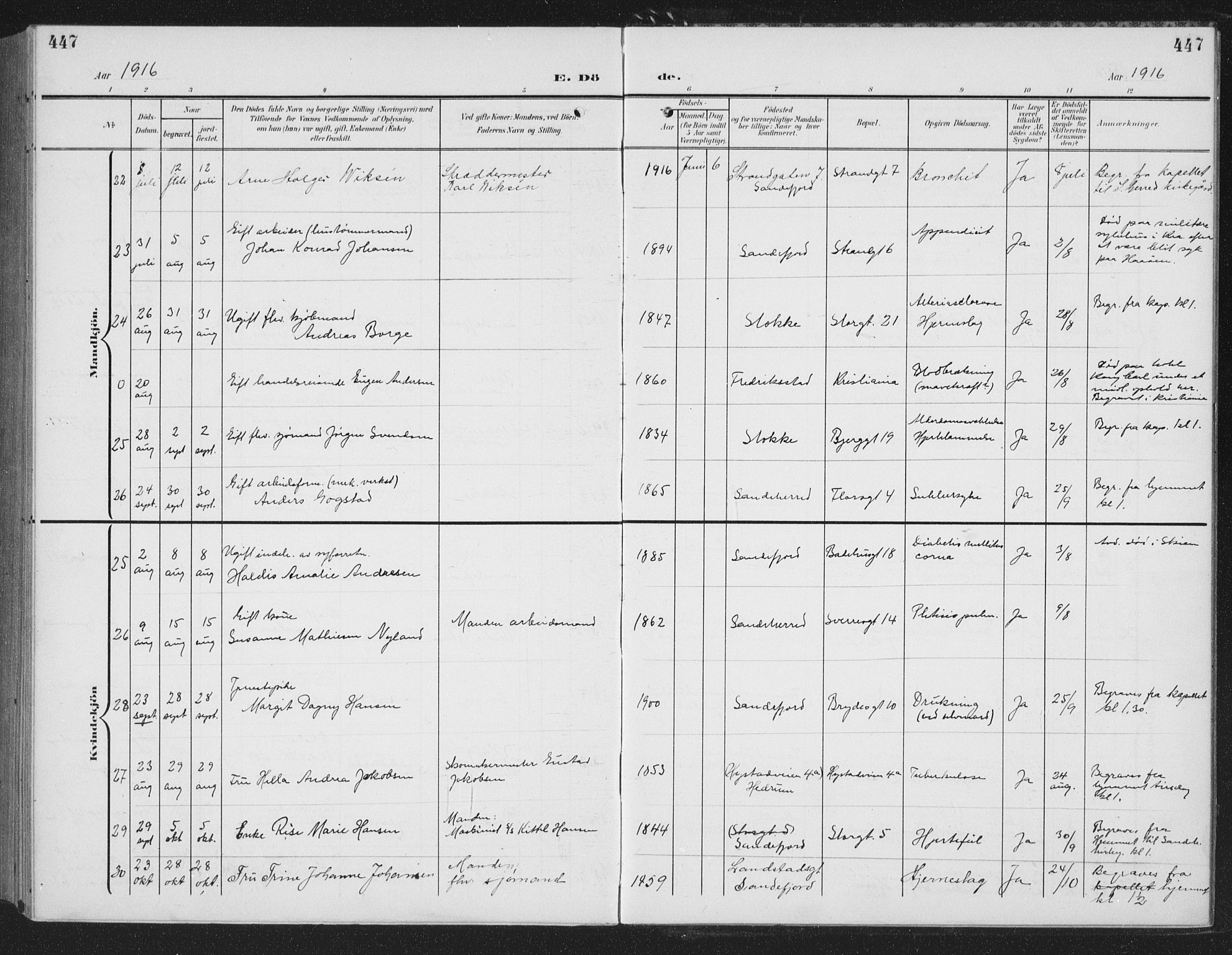 Sandefjord kirkebøker, AV/SAKO-A-315/G/Ga/L0003: Parish register (copy) no. 3, 1903-1920, p. 447