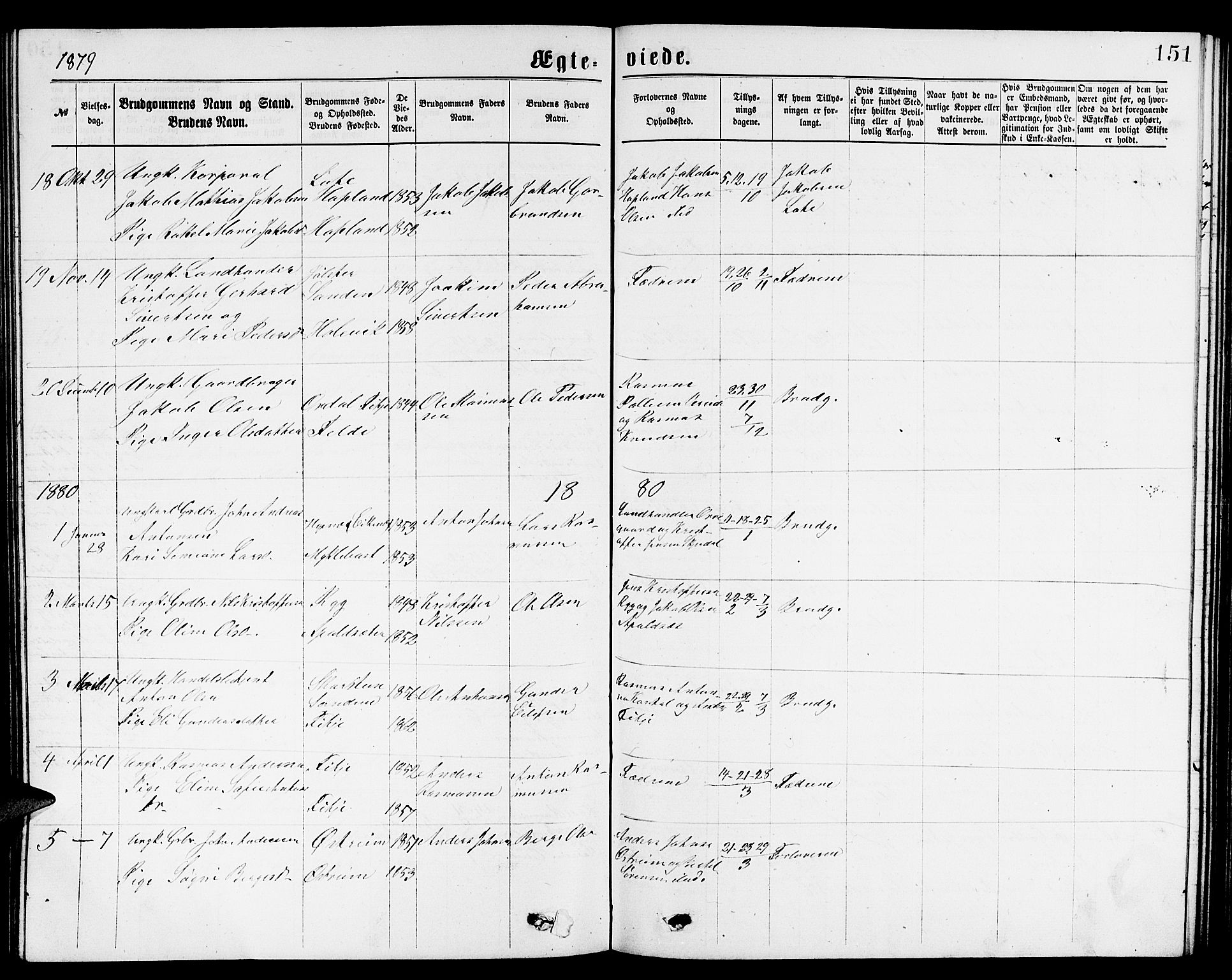 Gloppen sokneprestembete, SAB/A-80101/H/Hab/Habb/L0001: Parish register (copy) no. B 1, 1872-1888, p. 151