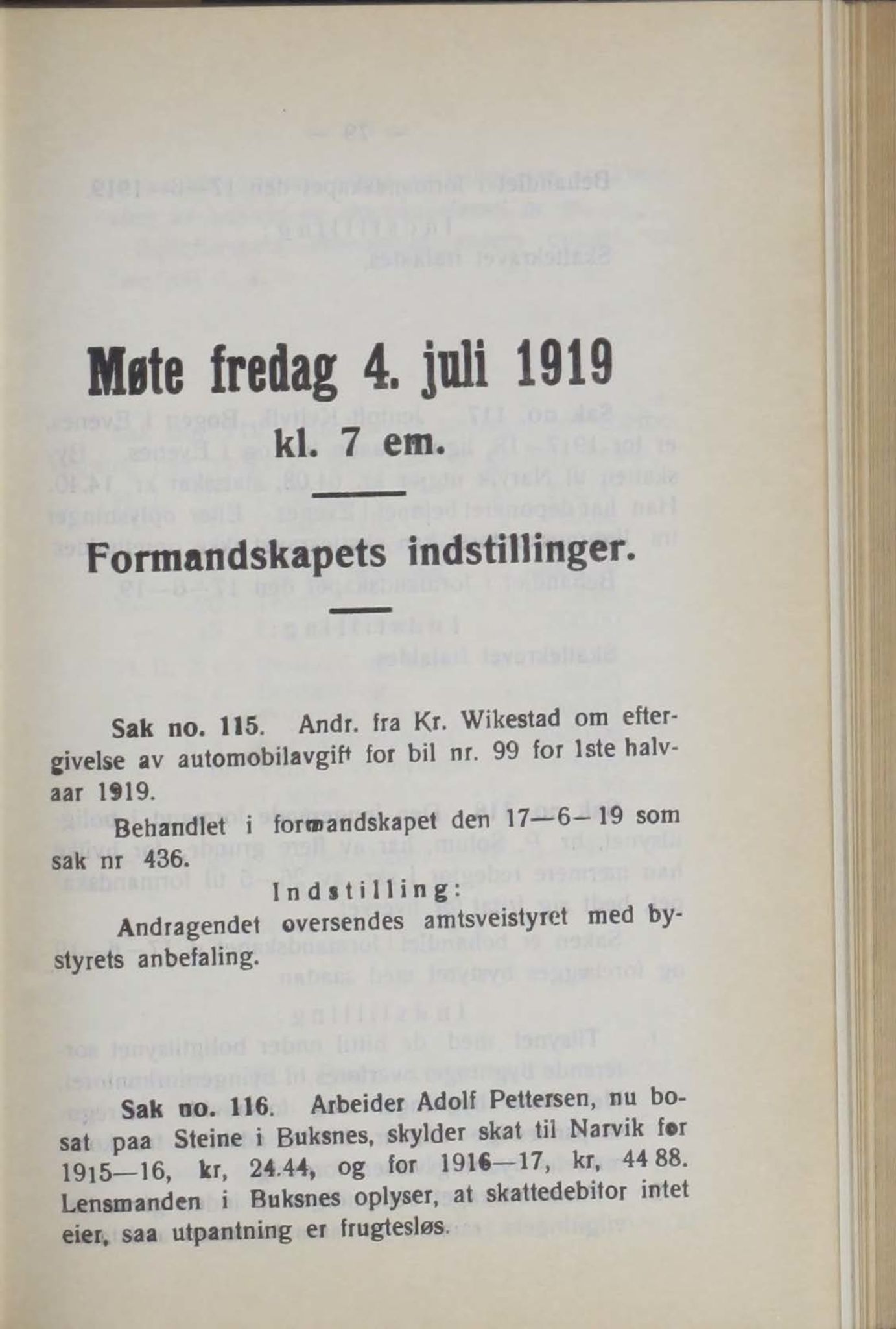 Narvik kommune. Formannskap , AIN/K-18050.150/A/Ab/L0009: Møtebok, 1919