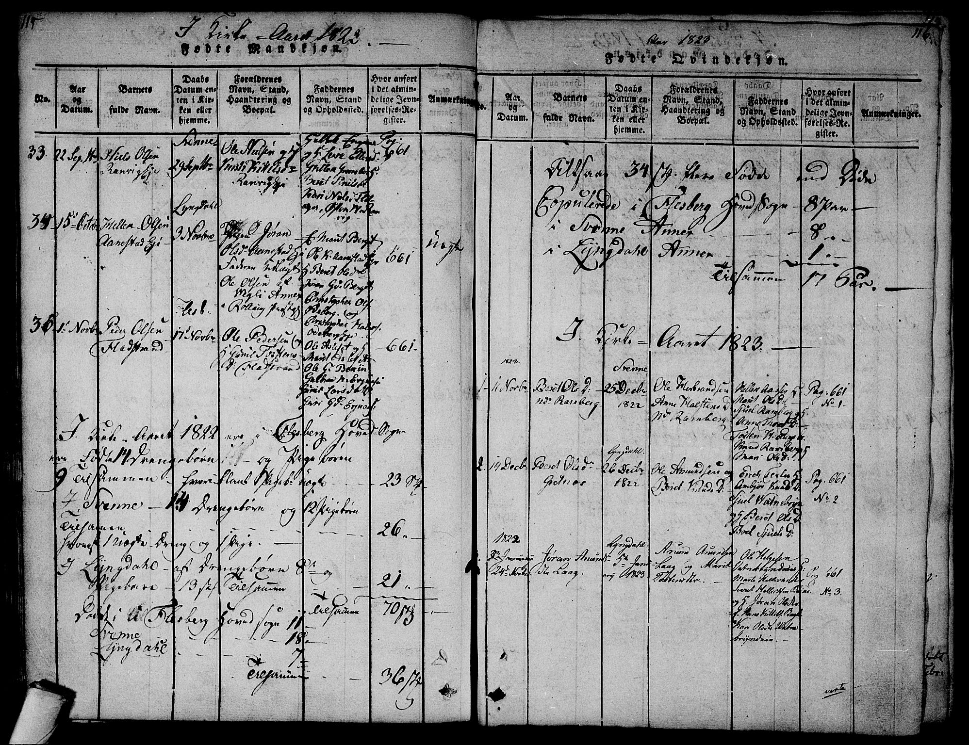 Flesberg kirkebøker, SAKO/A-18/F/Fa/L0005: Parish register (official) no. I 5, 1816-1834, p. 115-116