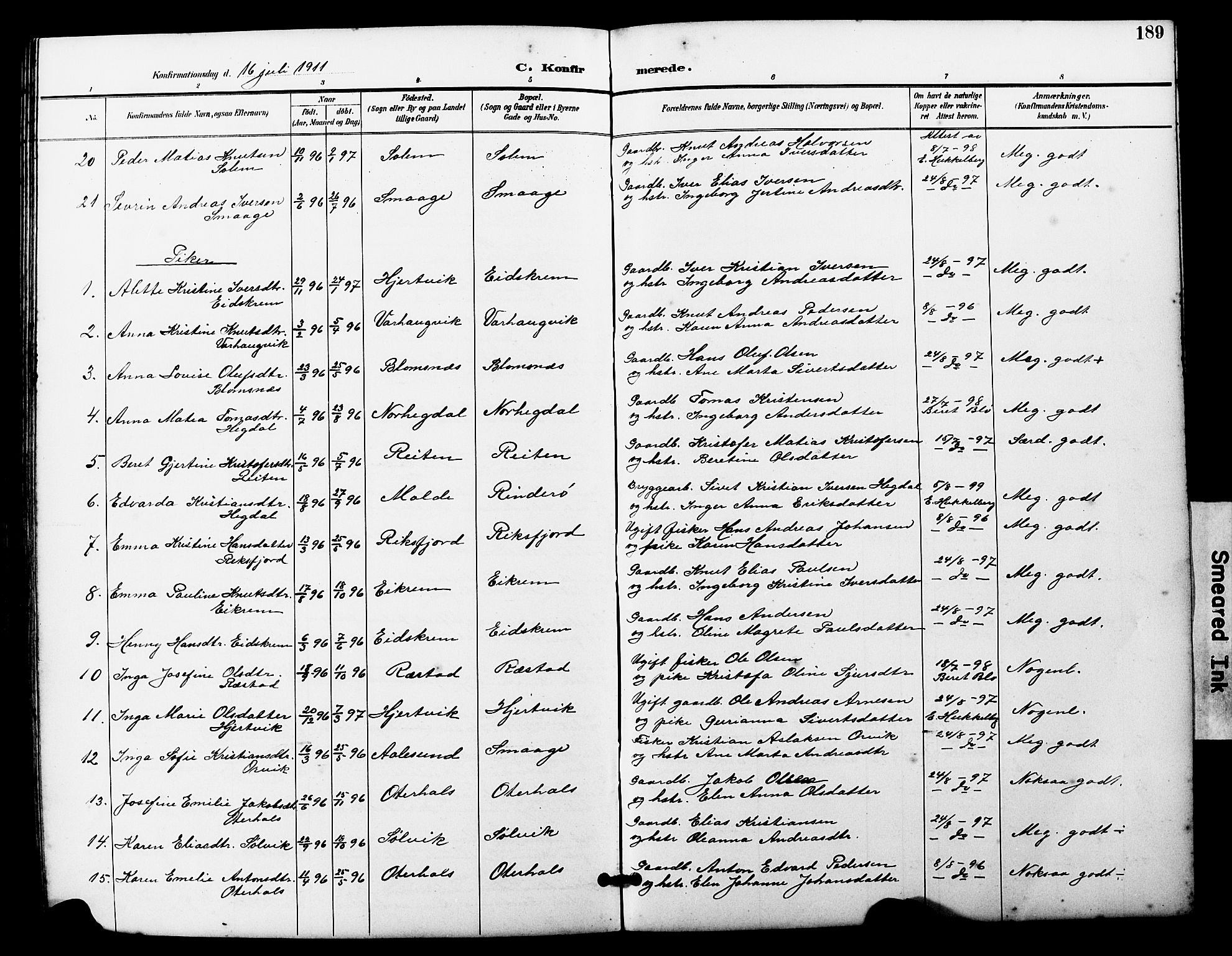 Ministerialprotokoller, klokkerbøker og fødselsregistre - Møre og Romsdal, AV/SAT-A-1454/560/L0725: Parish register (copy) no. 560C02, 1895-1930, p. 189