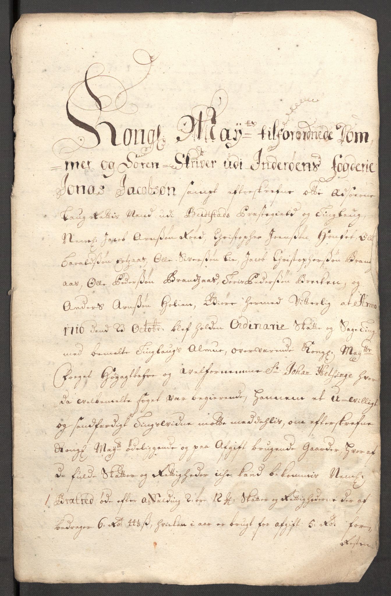 Rentekammeret inntil 1814, Reviderte regnskaper, Fogderegnskap, AV/RA-EA-4092/R63/L4318: Fogderegnskap Inderøy, 1710, p. 238