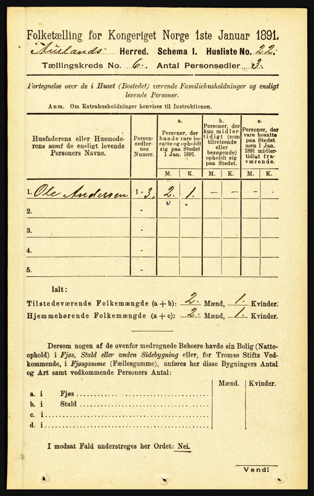 RA, 1891 census for 1421 Aurland, 1891, p. 2222