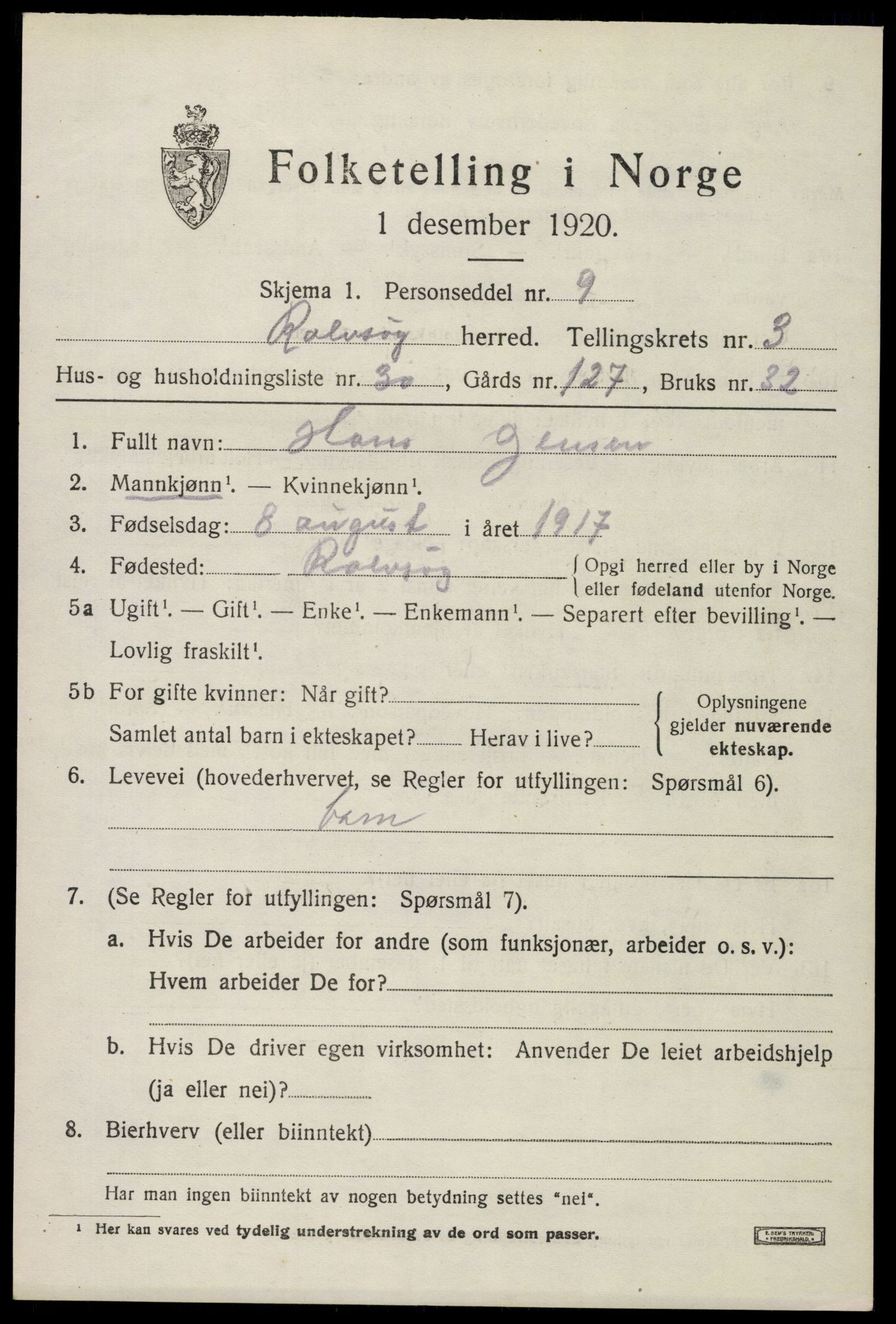 SAO, 1920 census for Rolvsøy, 1920, p. 3227