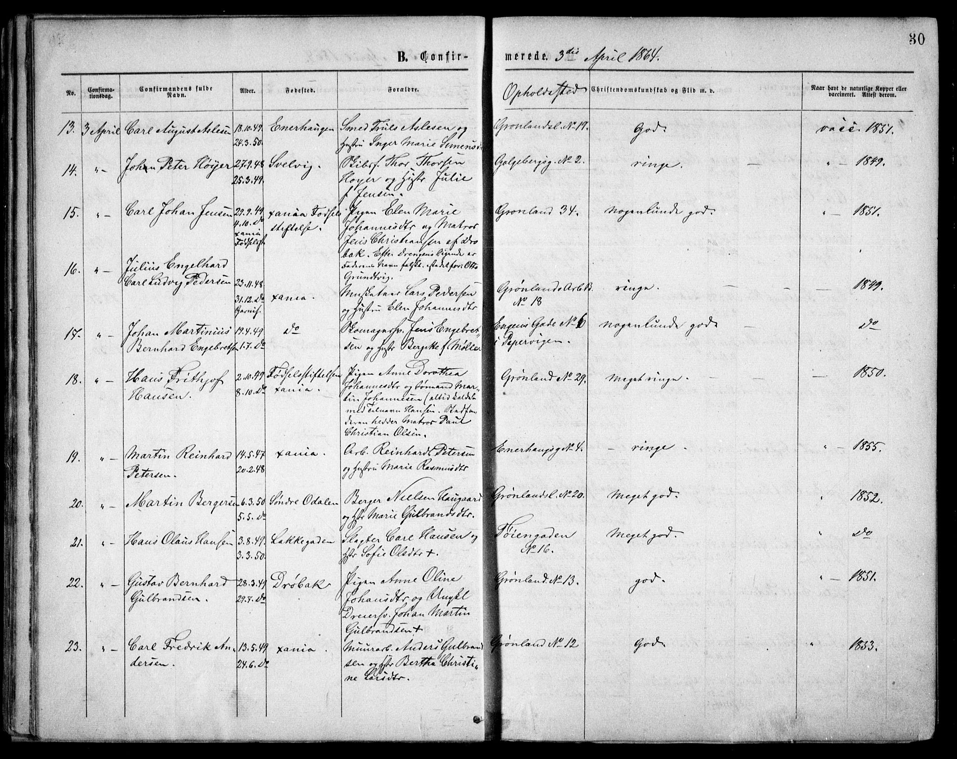 Grønland prestekontor Kirkebøker, AV/SAO-A-10848/F/Fa/L0003: Parish register (official) no. 3, 1862-1868, p. 30