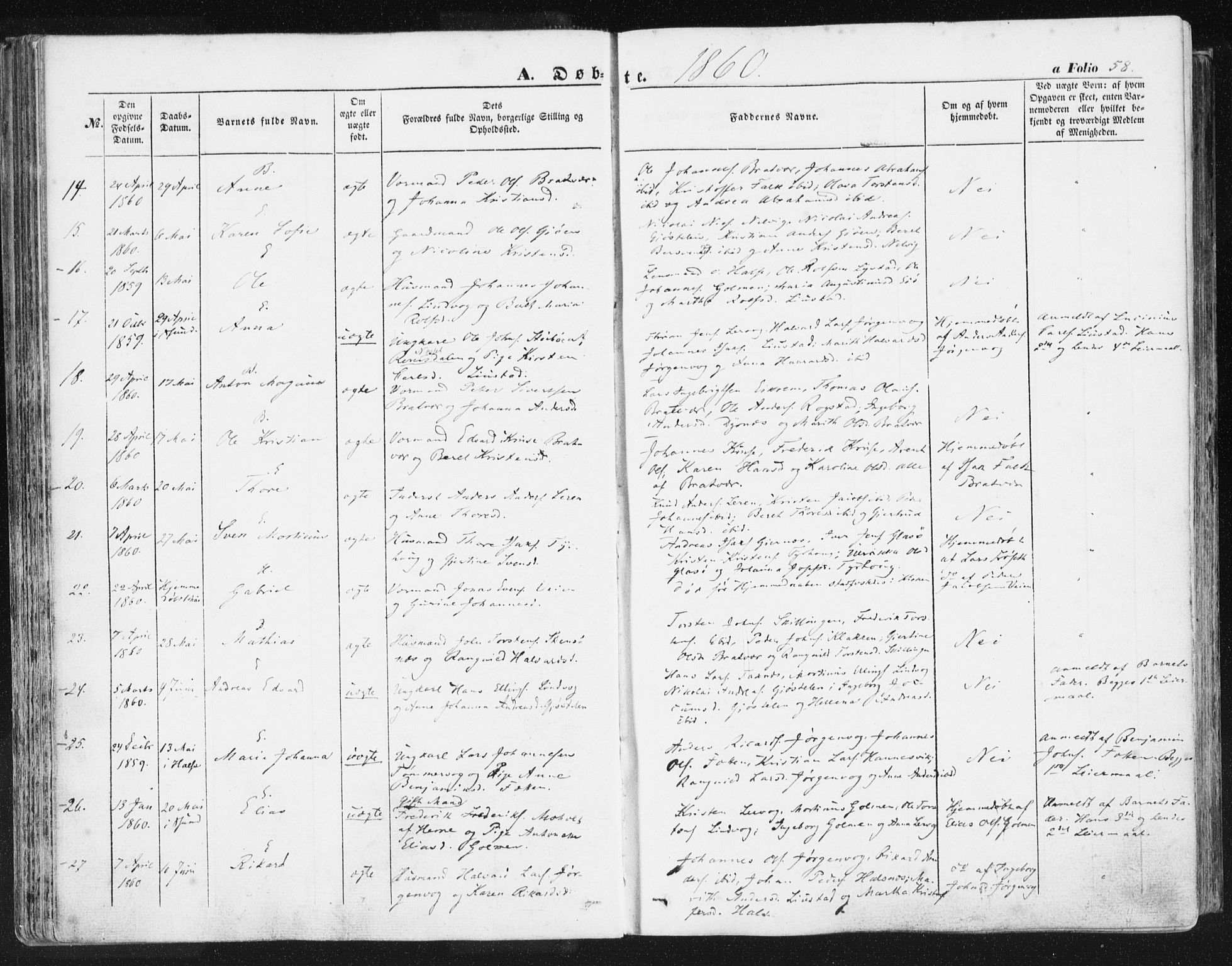 Ministerialprotokoller, klokkerbøker og fødselsregistre - Møre og Romsdal, AV/SAT-A-1454/581/L0937: Parish register (official) no. 581A05, 1853-1872, p. 58