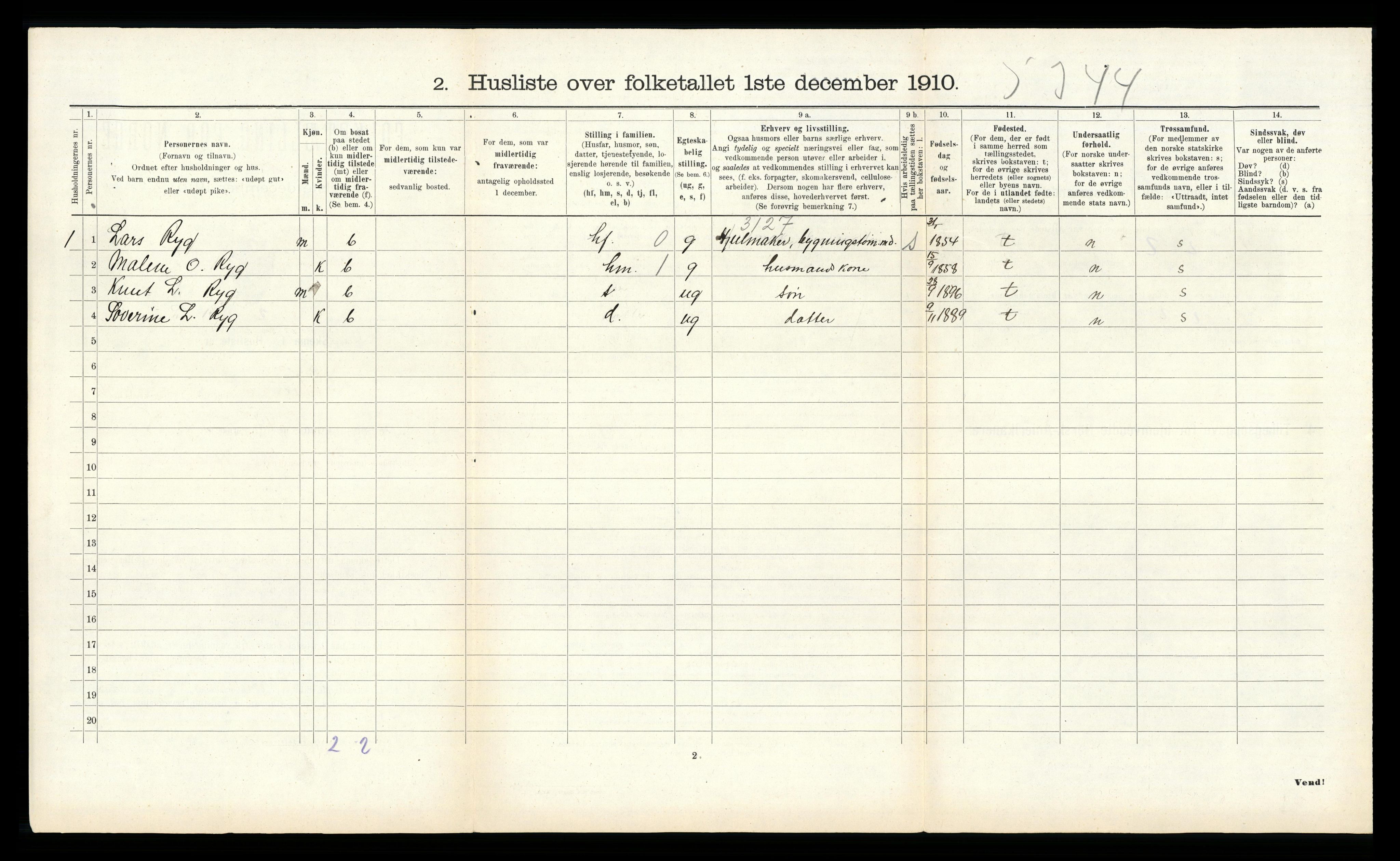 RA, 1910 census for Etne, 1910, p. 505