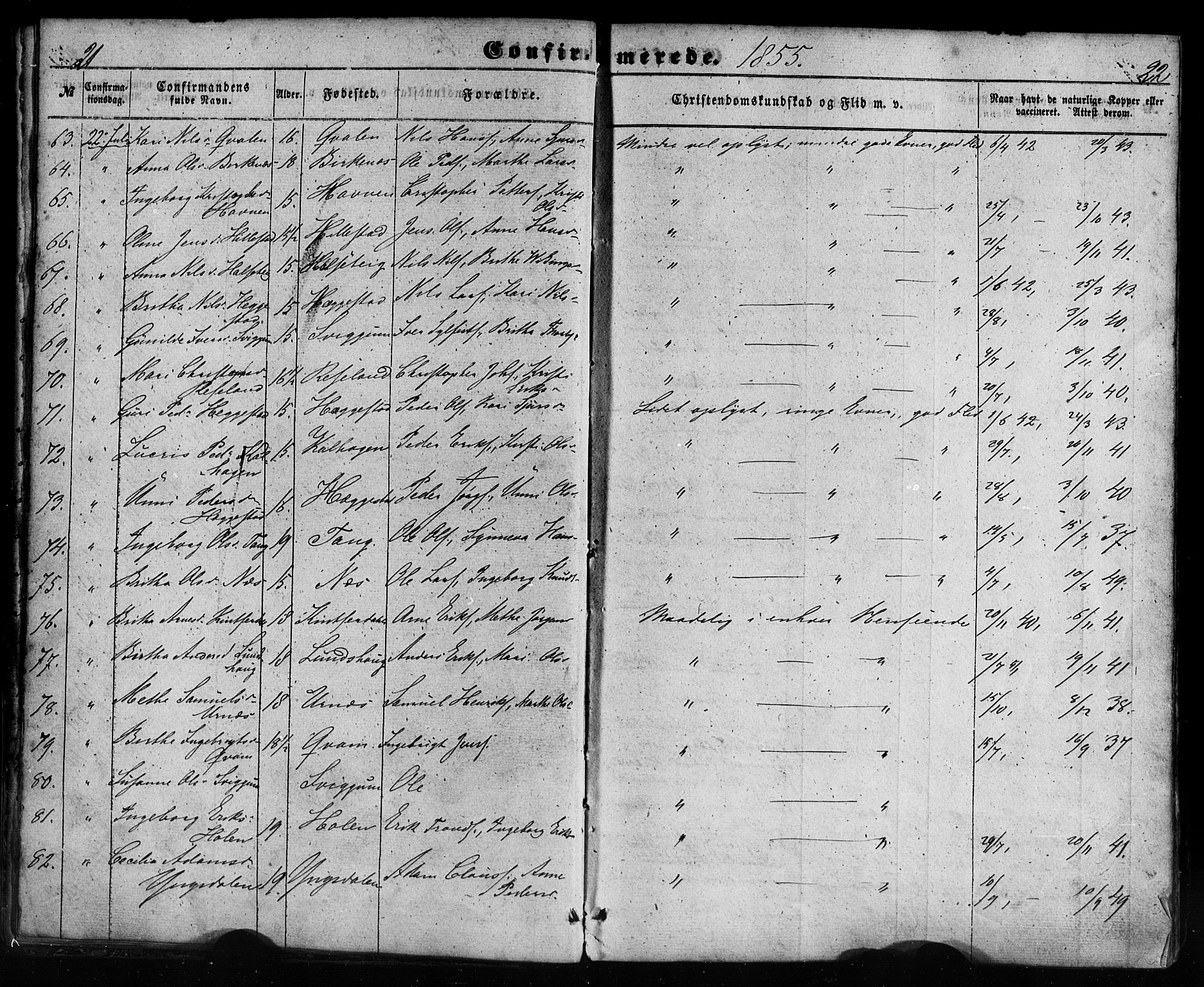 Hafslo sokneprestembete, SAB/A-80301/H/Haa/Haaa/L0012: Parish register (official) no. A 12, 1852-1885, p. 20-21