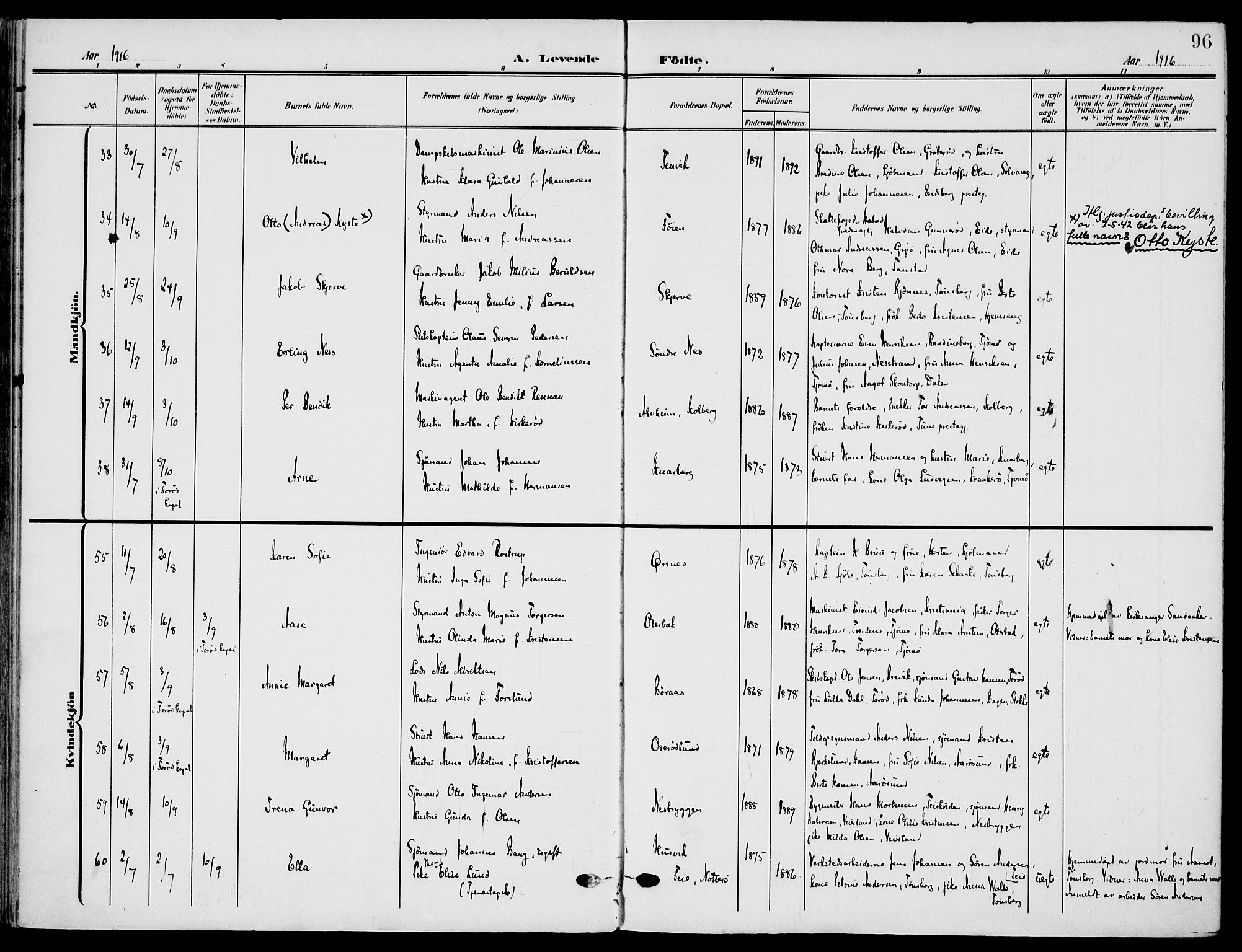 Nøtterøy kirkebøker, AV/SAKO-A-354/F/Fa/L0010: Parish register (official) no. I 10, 1908-1919, p. 96