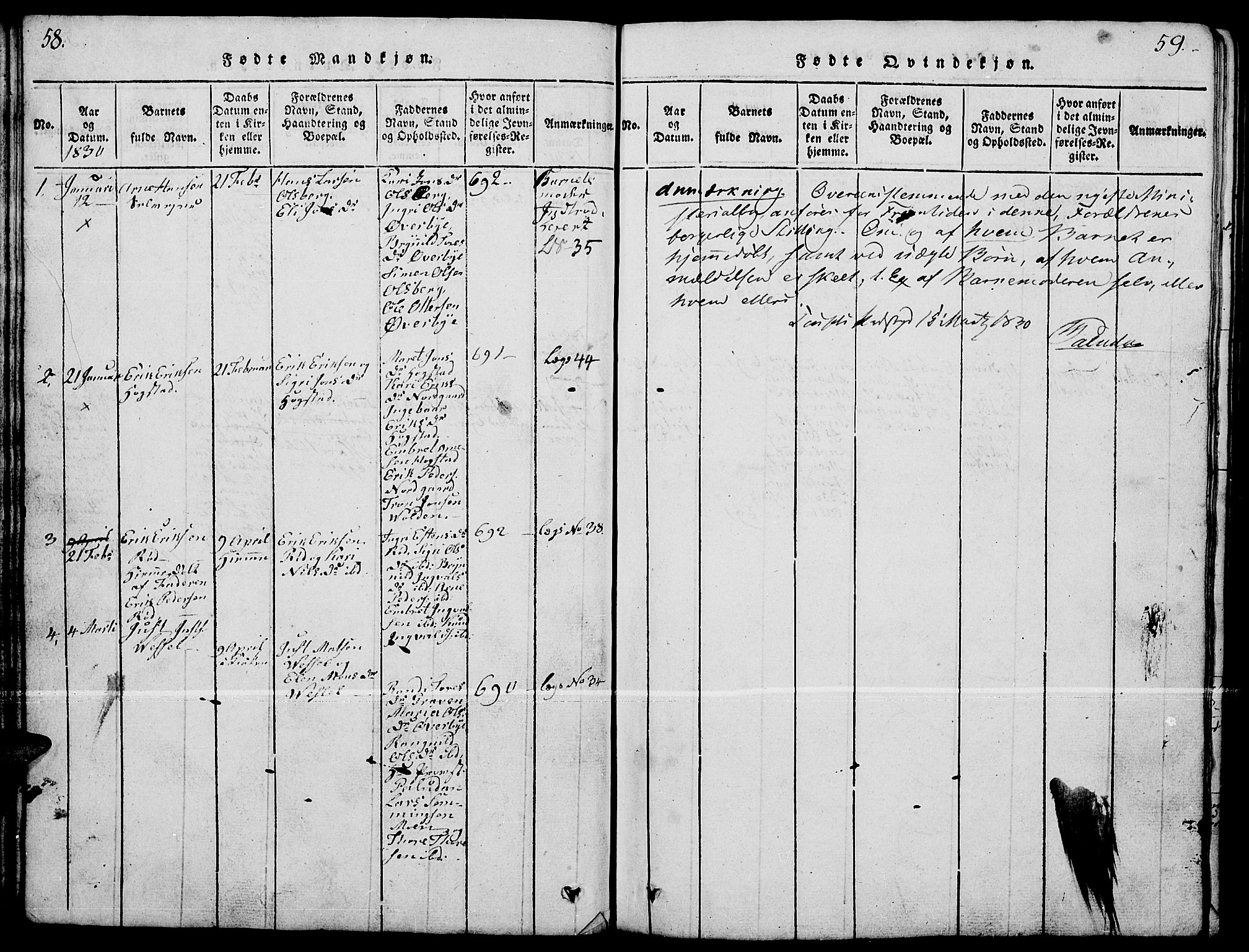 Tynset prestekontor, SAH/PREST-058/H/Ha/Hab/L0004: Parish register (copy) no. 4, 1814-1879, p. 58-59