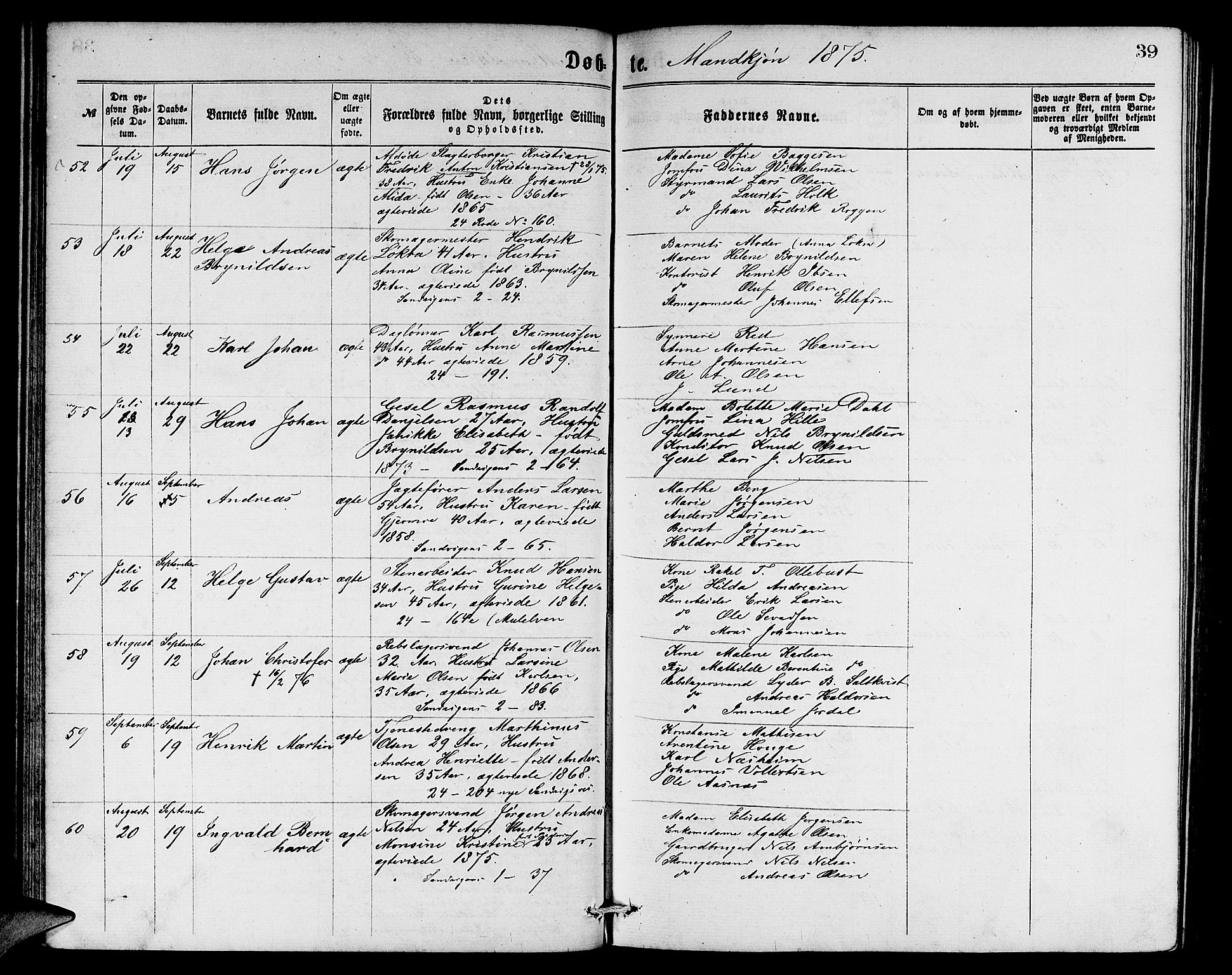 Sandviken Sokneprestembete, AV/SAB-A-77601/H/Hb: Parish register (copy) no. A 1, 1867-1879, p. 39