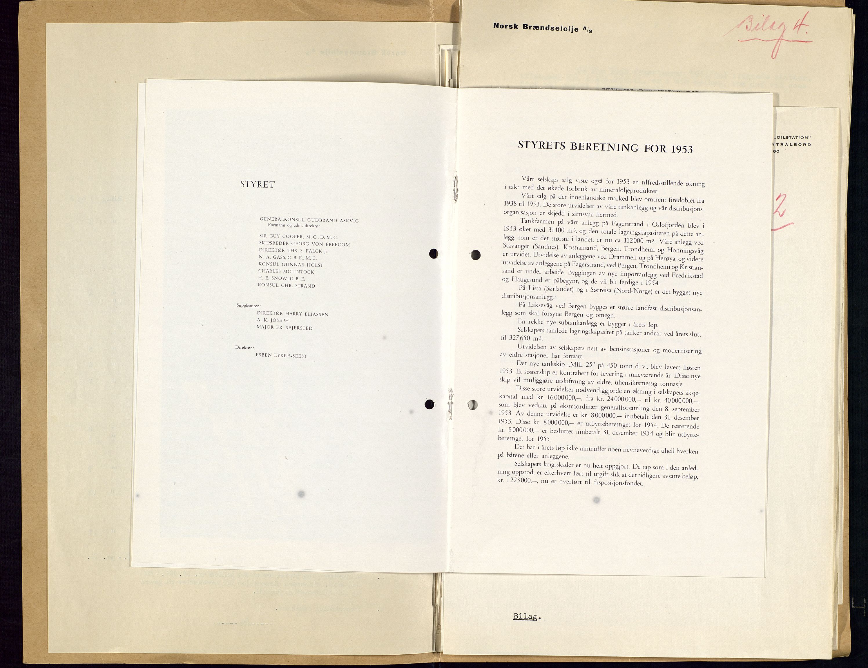 PA 1544 - Norsk Brændselolje A/S, AV/SAST-A-101965/1/A/Aa/L0007/0001: Generalforsamling / Ekstraordinær generalforsamling 1953, generalforsamling 1954, 1953-1954, p. 83