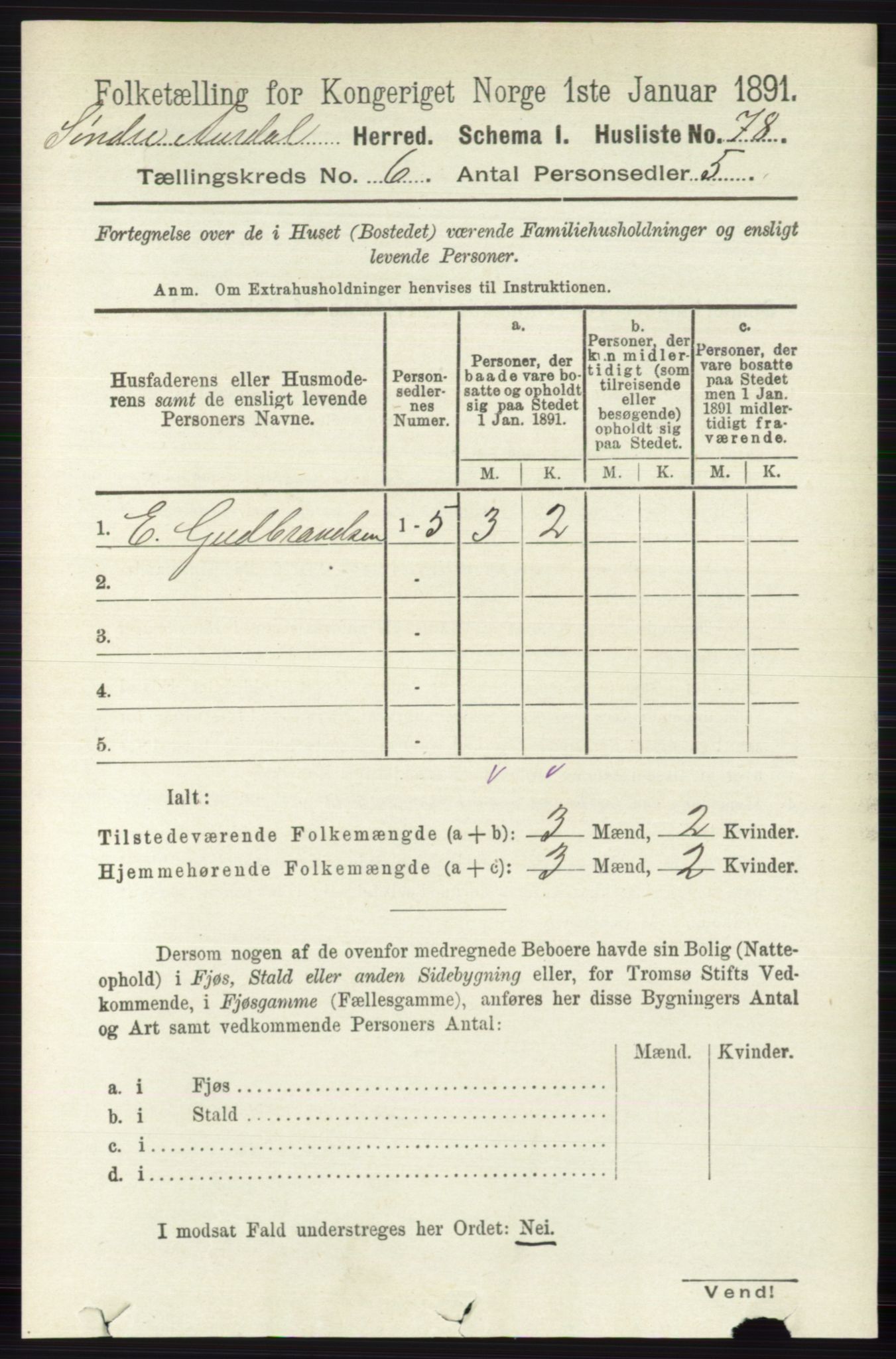 RA, 1891 census for 0540 Sør-Aurdal, 1891, p. 3804