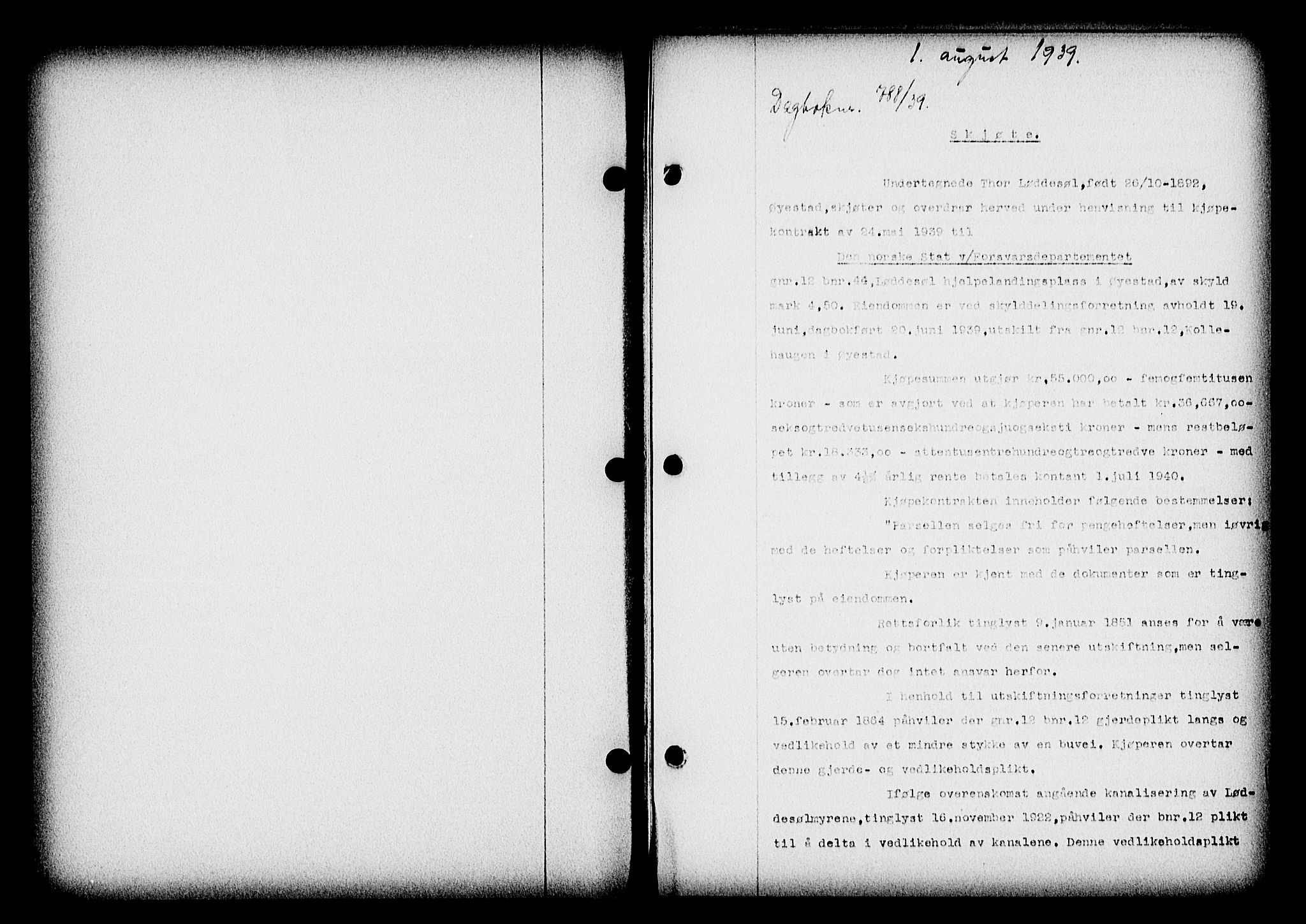 Nedenes sorenskriveri, SAK/1221-0006/G/Gb/Gba/L0047: Mortgage book no. A-I, 1939-1940, Diary no: : 788/1939