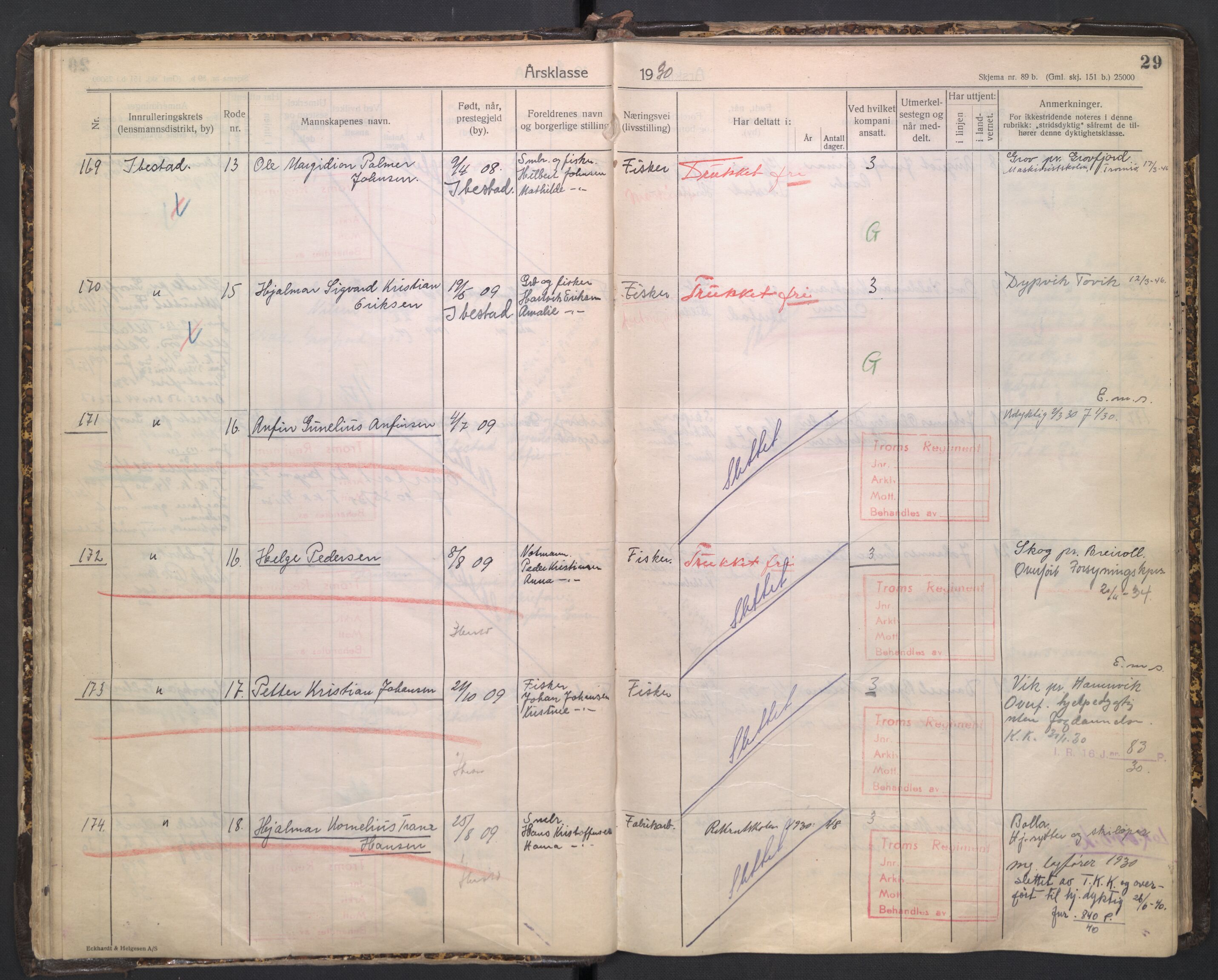 Forsvaret, Troms infanteriregiment nr. 16, AV/RA-RAFA-3146/P/Pa/L0005/0003: Ruller / Rulle for regimentets stridende menige mannskaper, årsklasse 1930, 1930, p. 29