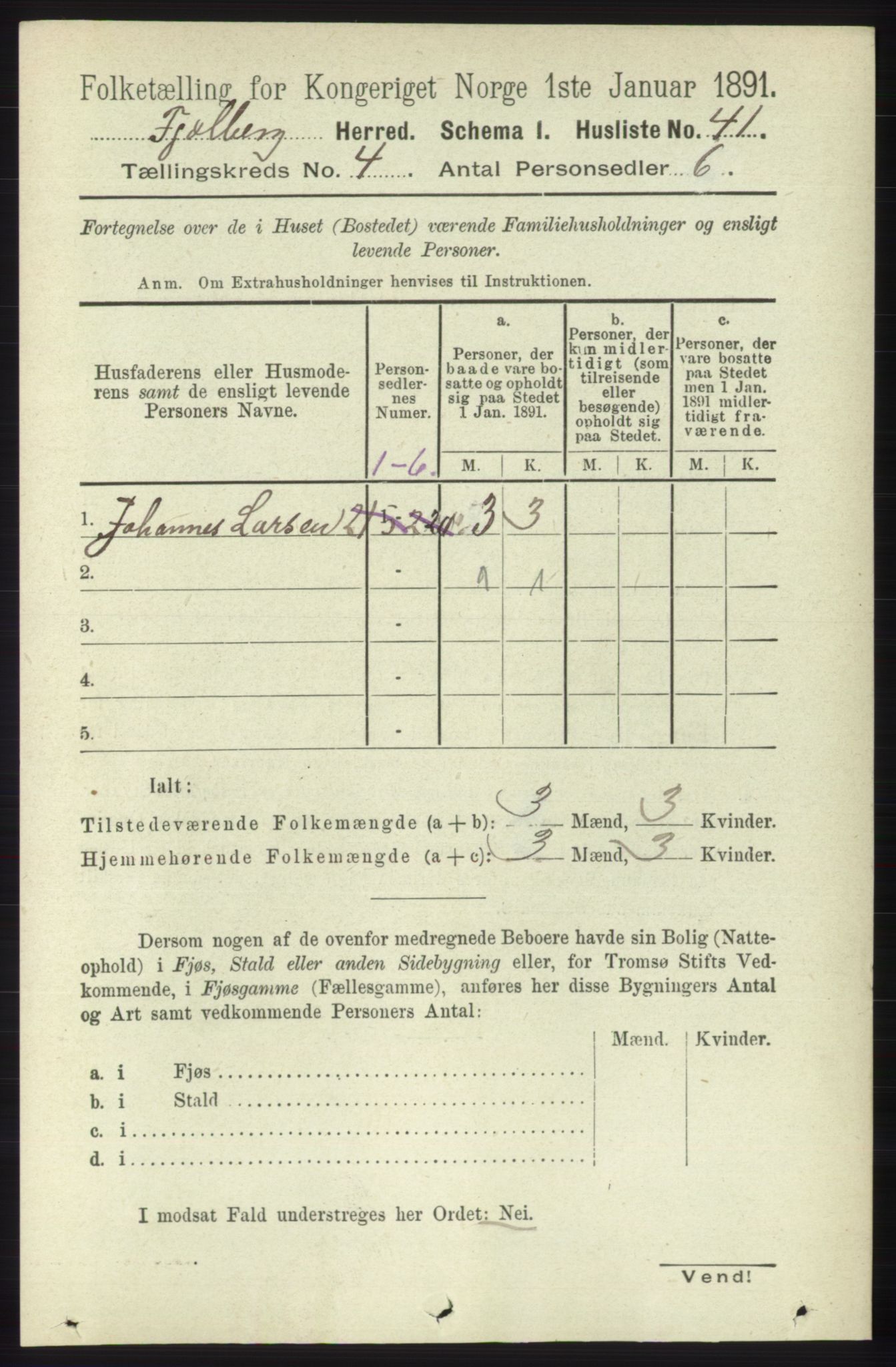 RA, 1891 census for 1213 Fjelberg, 1891, p. 1166