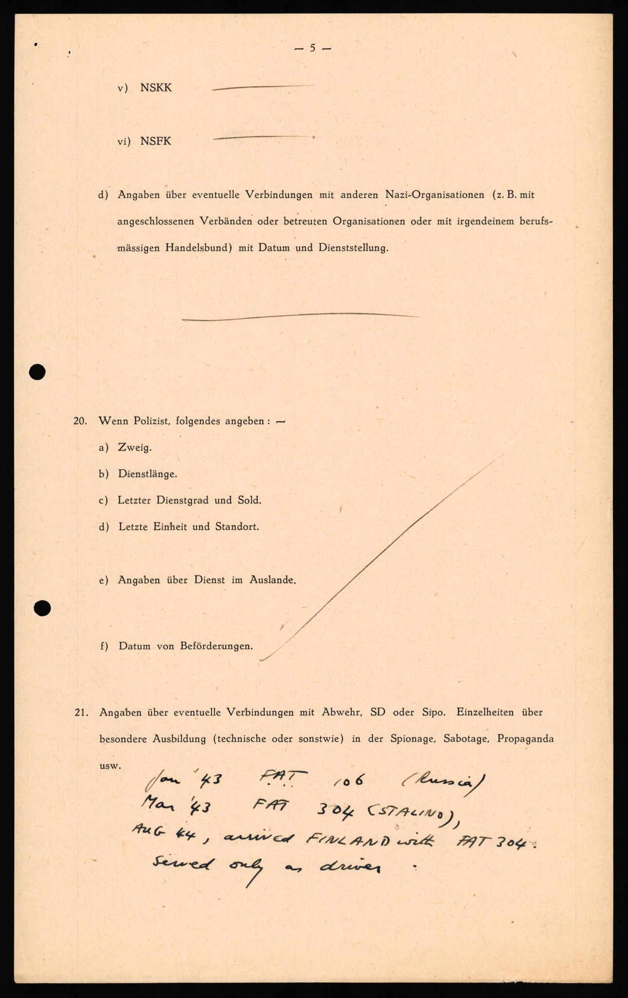 Forsvaret, Forsvarets overkommando II, AV/RA-RAFA-3915/D/Db/L0040: CI Questionaires. Tyske okkupasjonsstyrker i Norge. Østerrikere., 1945-1946, p. 57