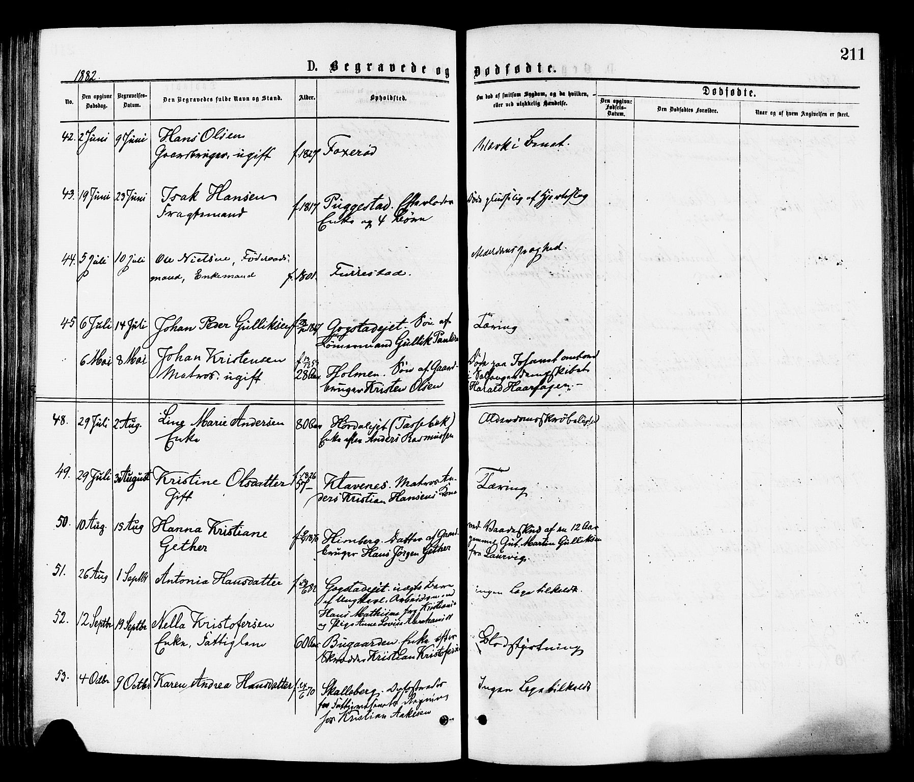Sandar kirkebøker, SAKO/A-243/F/Fa/L0011: Parish register (official) no. 11, 1872-1882, p. 211