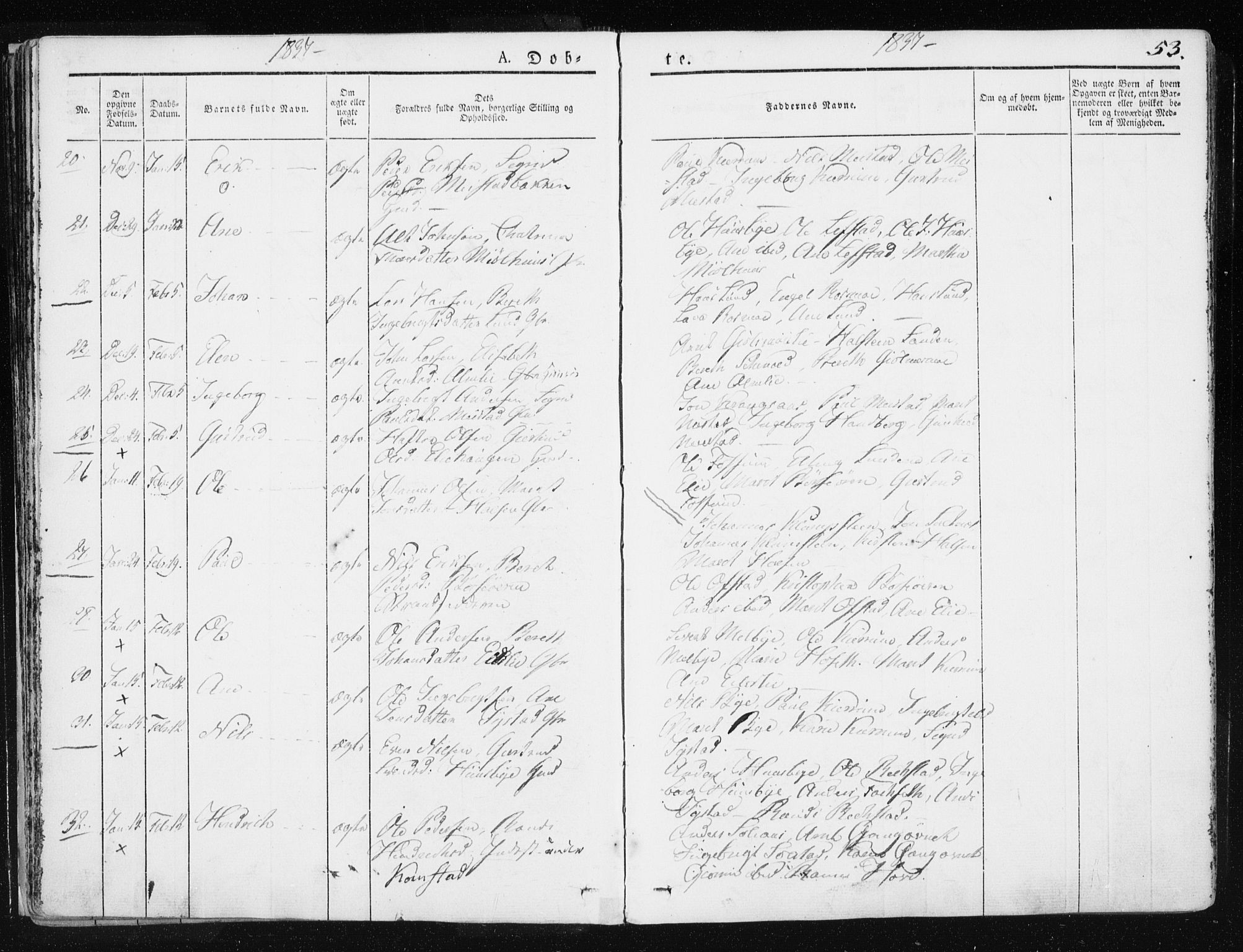Ministerialprotokoller, klokkerbøker og fødselsregistre - Sør-Trøndelag, SAT/A-1456/665/L0771: Parish register (official) no. 665A06, 1830-1856, p. 53