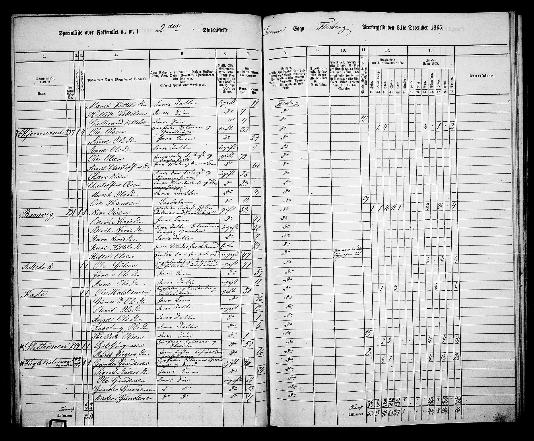 RA, 1865 census for Flesberg, 1865, p. 42