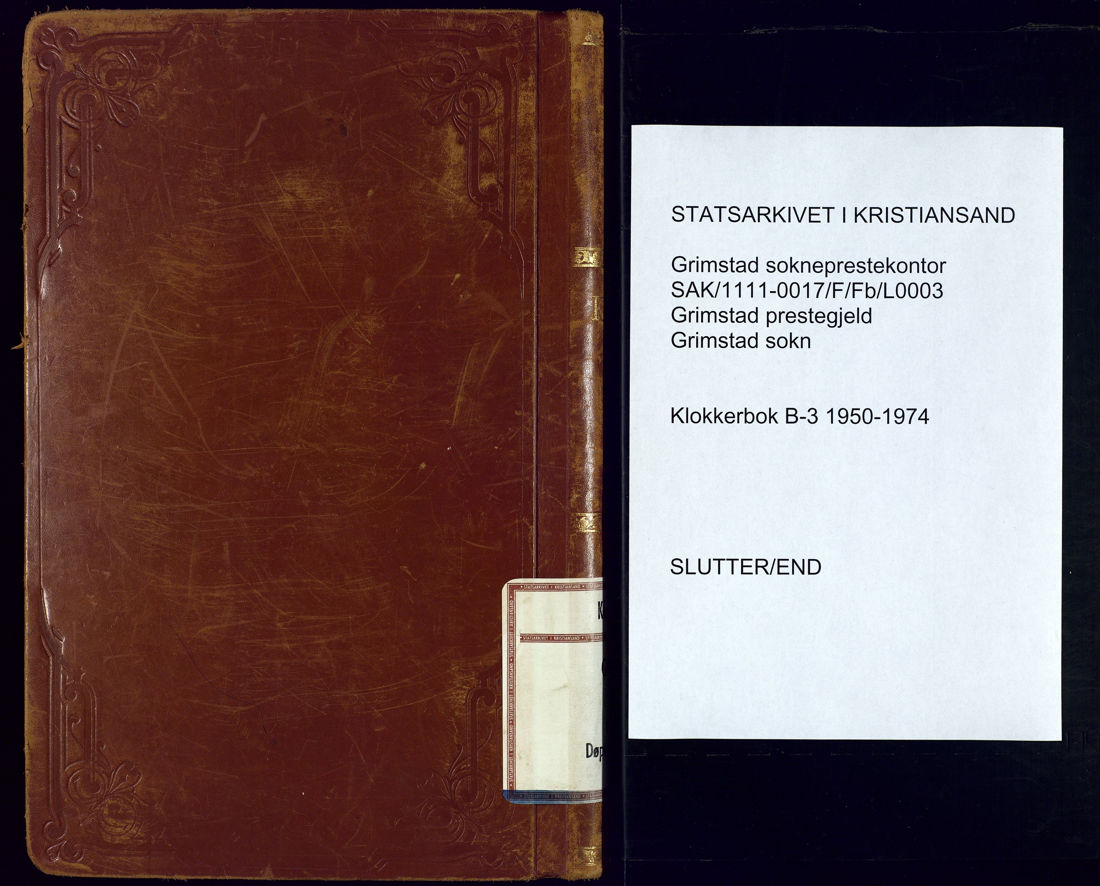 Grimstad sokneprestkontor, AV/SAK-1111-0017/F/Fb/L0003: Parish register (copy) no. B-3, 1950-1974