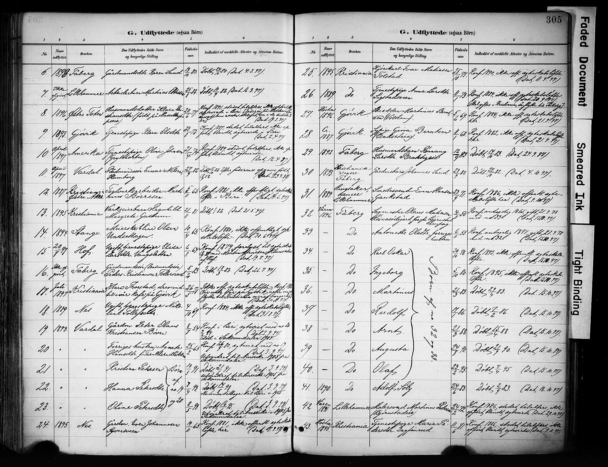 Biri prestekontor, SAH/PREST-096/H/Ha/Haa/L0009: Parish register (official) no. 9, 1887-1900, p. 305