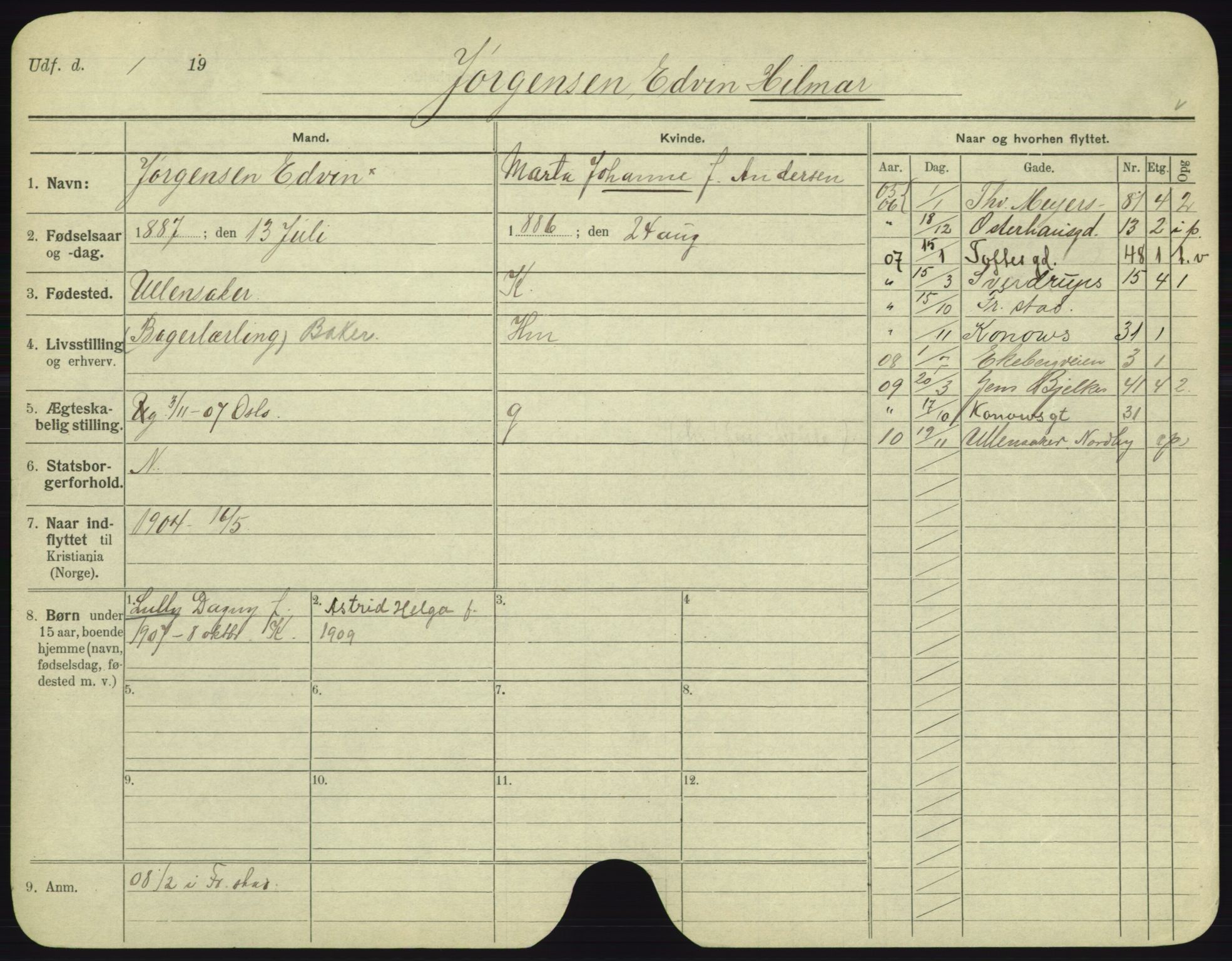 Oslo folkeregister, Registerkort, AV/SAO-A-11715/F/Fa/Fac/L0005: Menn, 1906-1914, p. 1025a