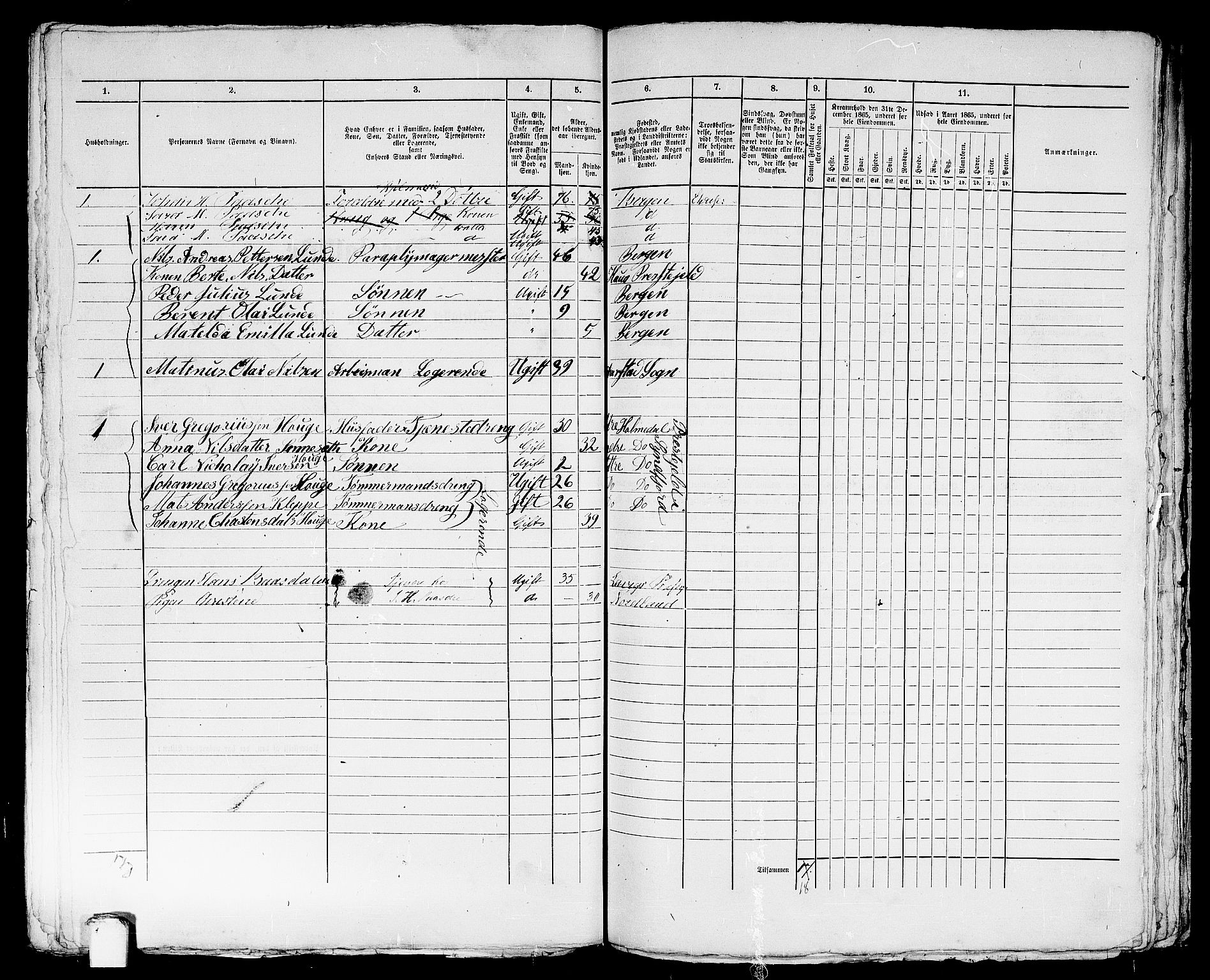 RA, 1865 census for Bergen, 1865, p. 1378