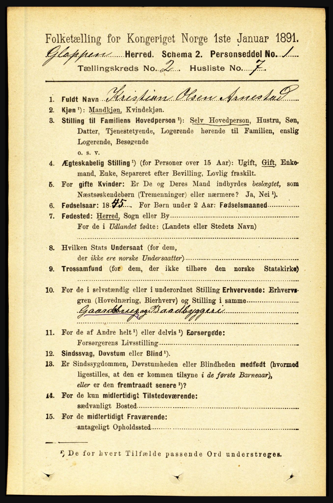 RA, 1891 census for 1445 Gloppen, 1891, p. 665