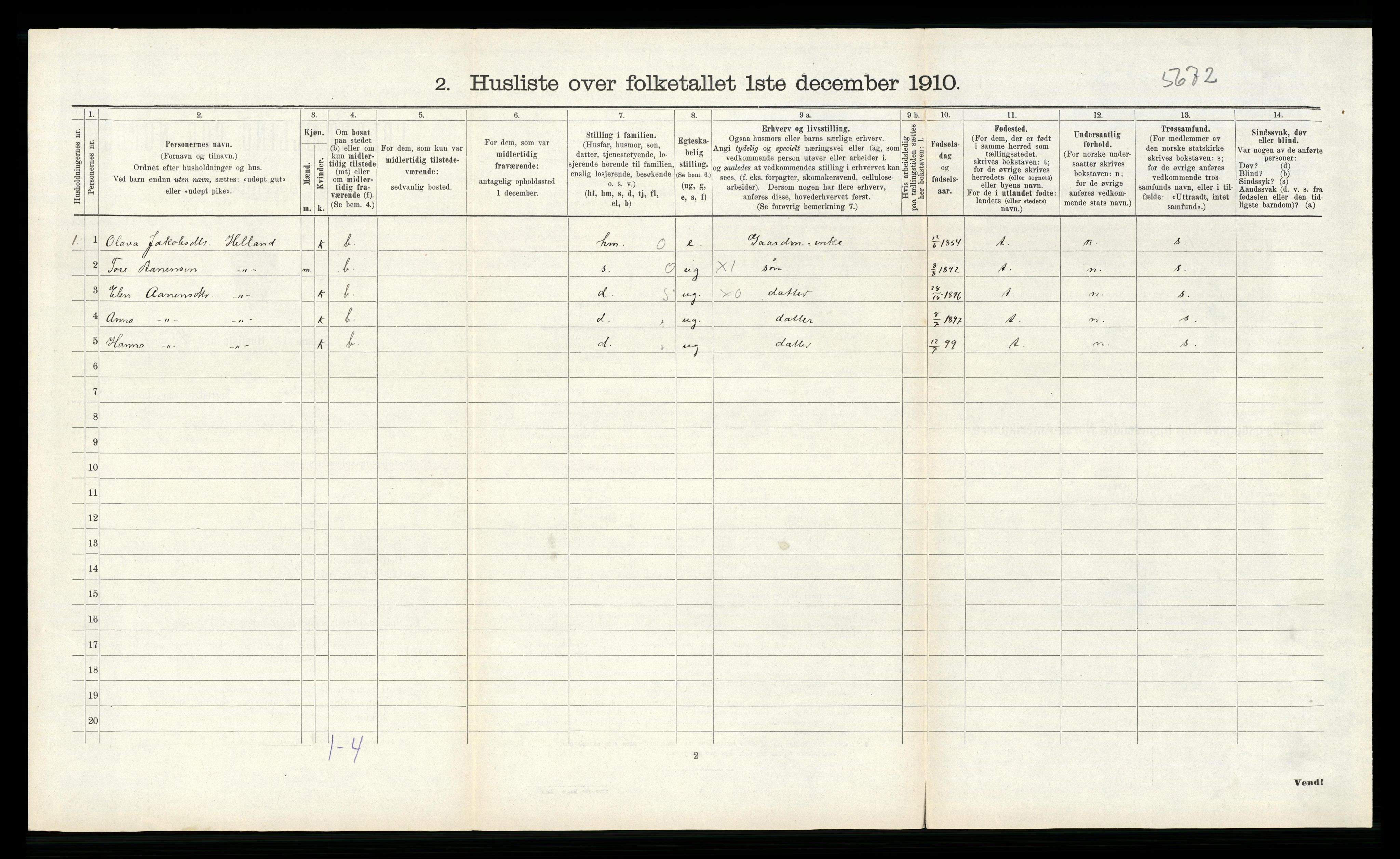 RA, 1910 census for Rennesøy, 1910, p. 122