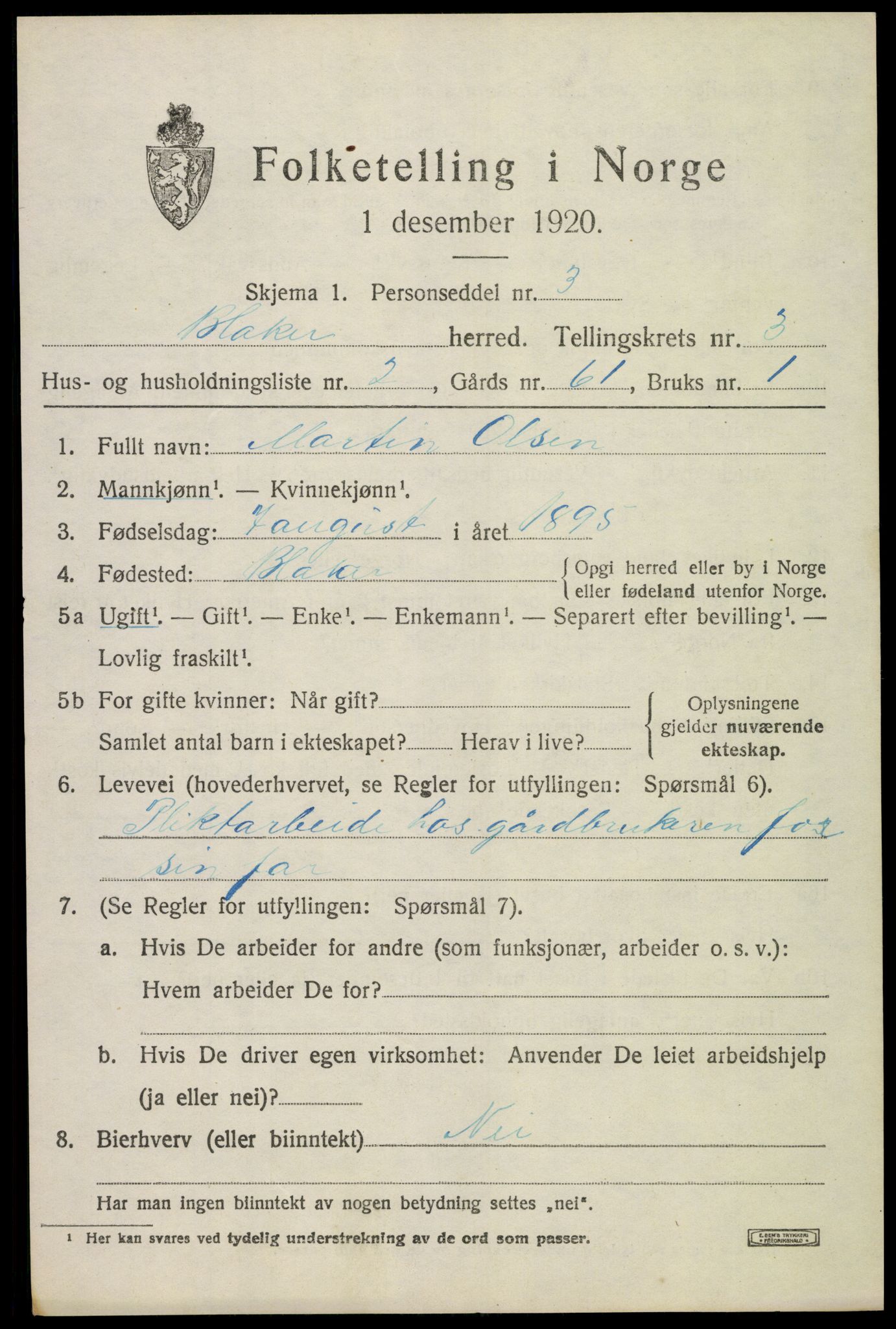 SAO, 1920 census for Blaker, 1920, p. 2251