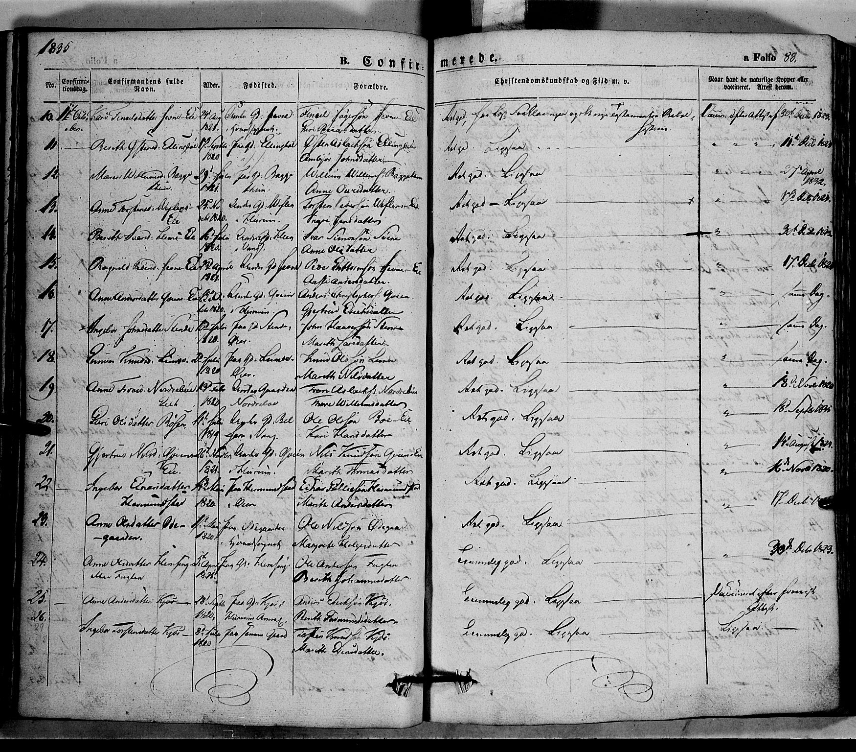 Vang prestekontor, Valdres, SAH/PREST-140/H/Ha/L0005: Parish register (official) no. 5, 1831-1845, p. 88