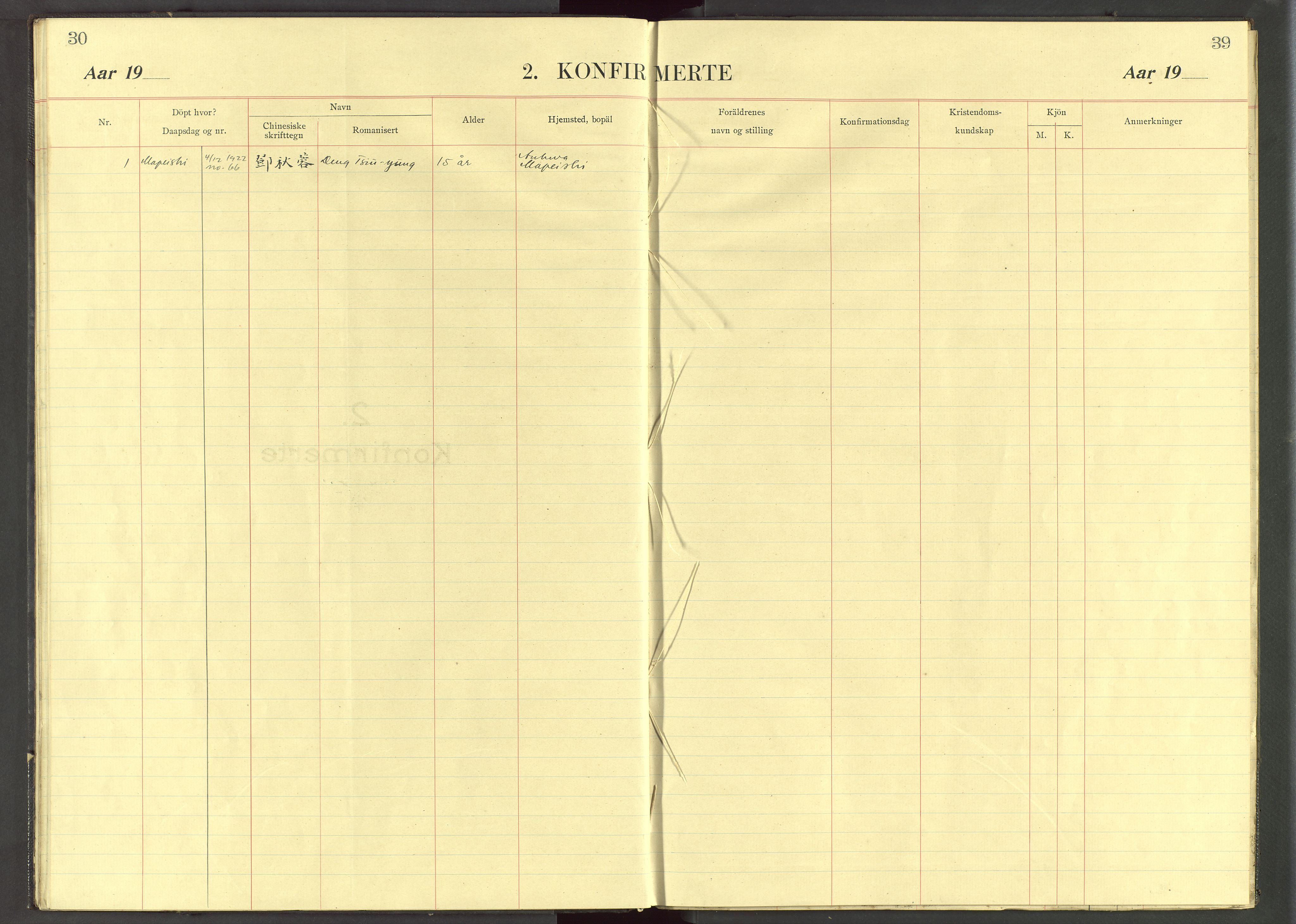 Det Norske Misjonsselskap - utland - Kina (Hunan), VID/MA-A-1065/Dm/L0078: Parish register (official) no. 116, 1913-1934, p. 30