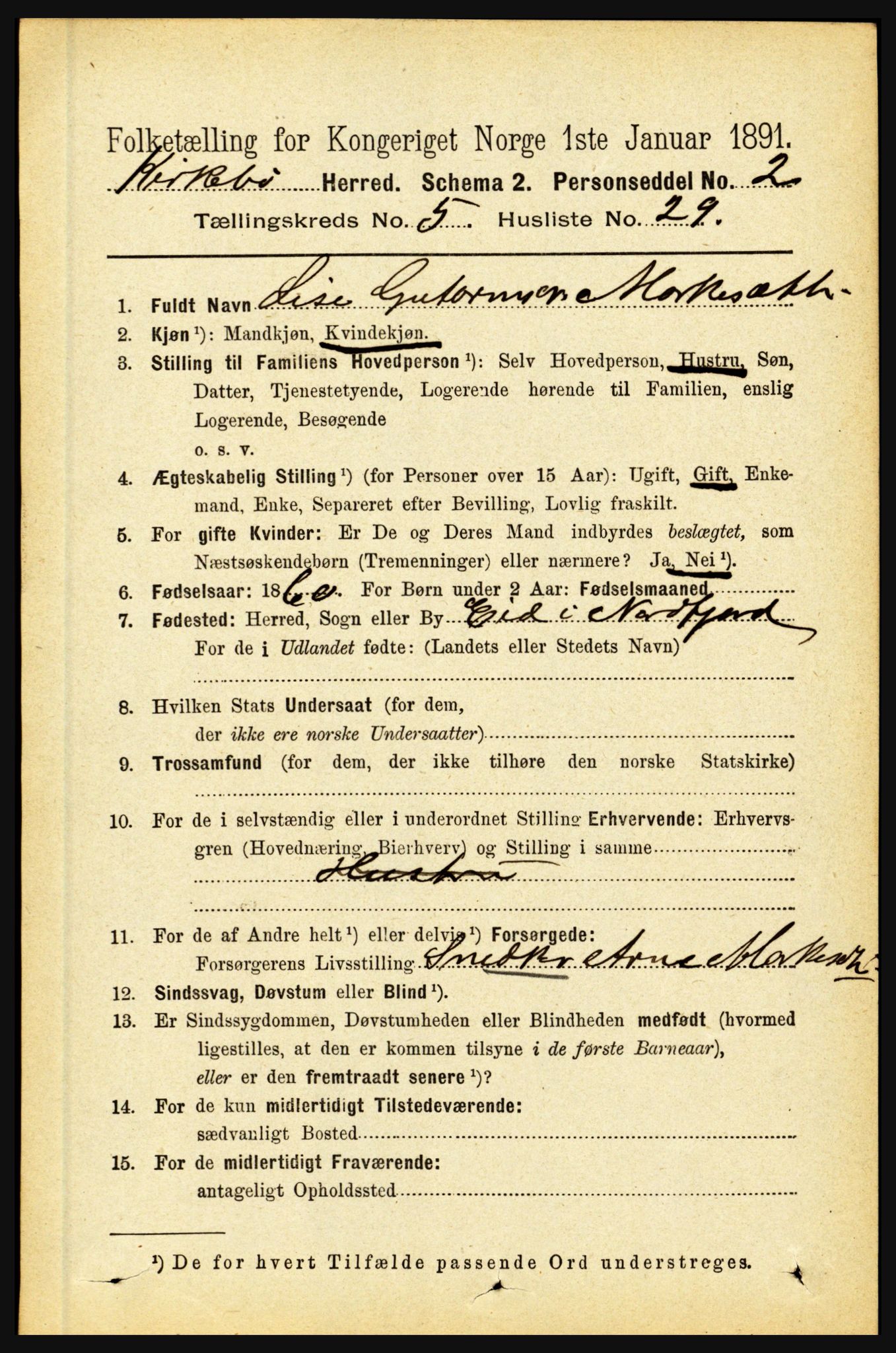 RA, 1891 census for 1416 Kyrkjebø, 1891, p. 1222