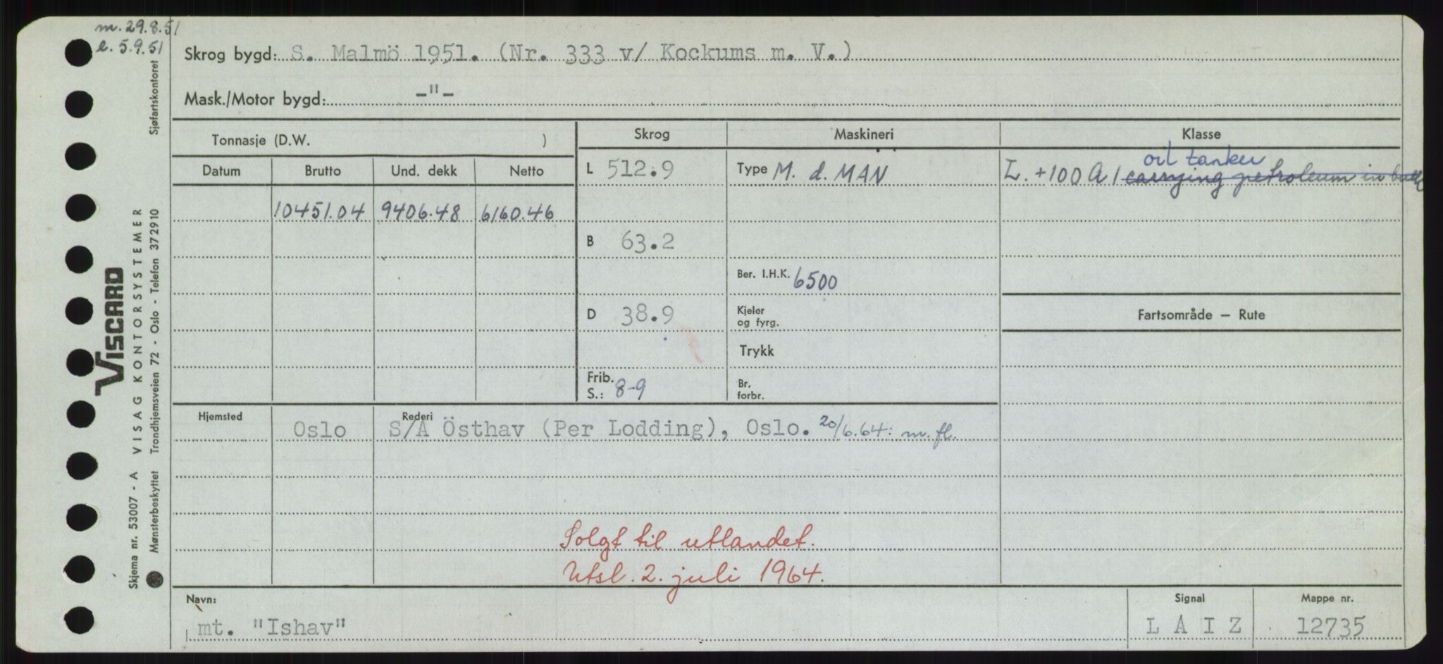 Sjøfartsdirektoratet med forløpere, Skipsmålingen, RA/S-1627/H/Hd/L0018: Fartøy, I, p. 285