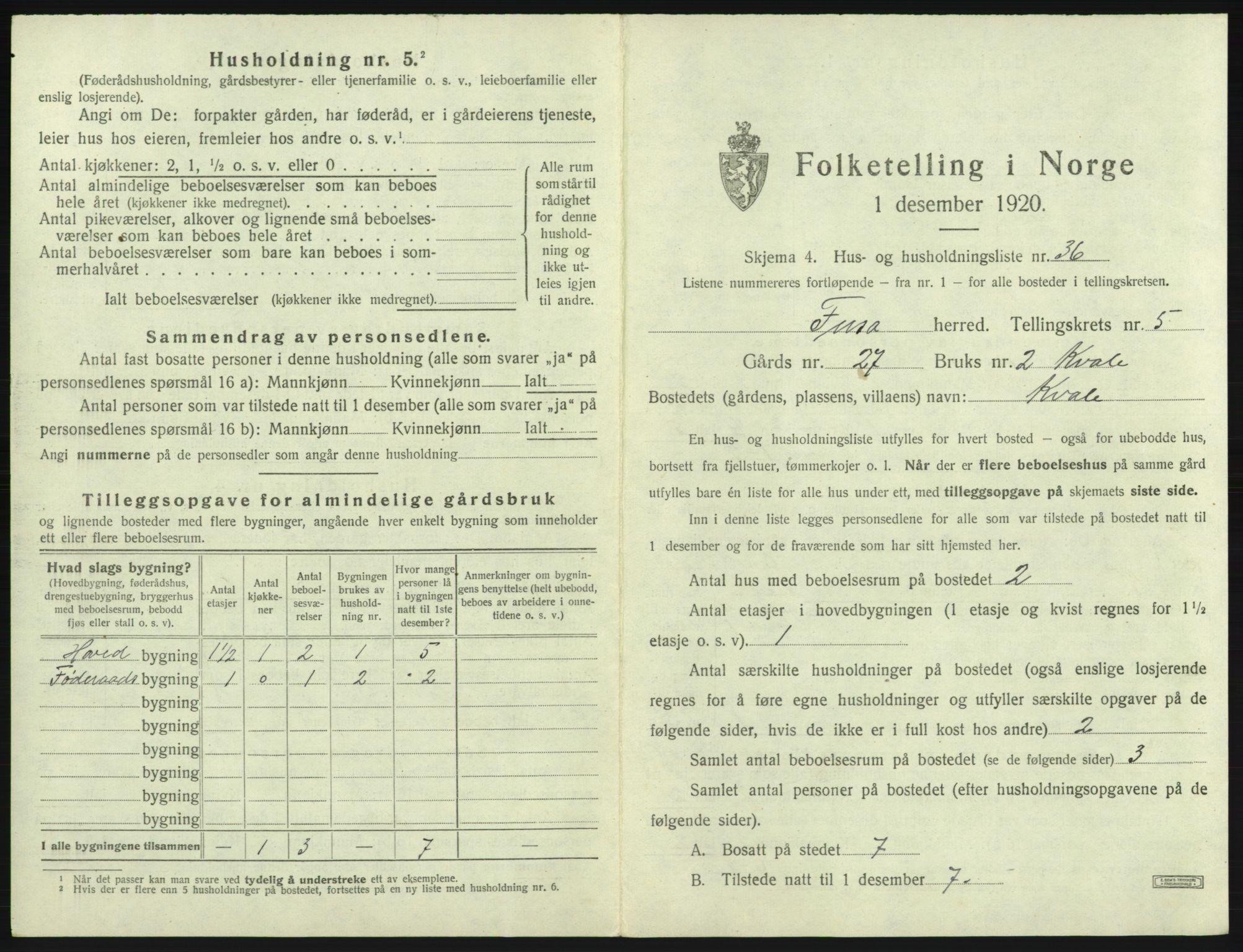 SAB, 1920 census for Fusa, 1920, p. 312