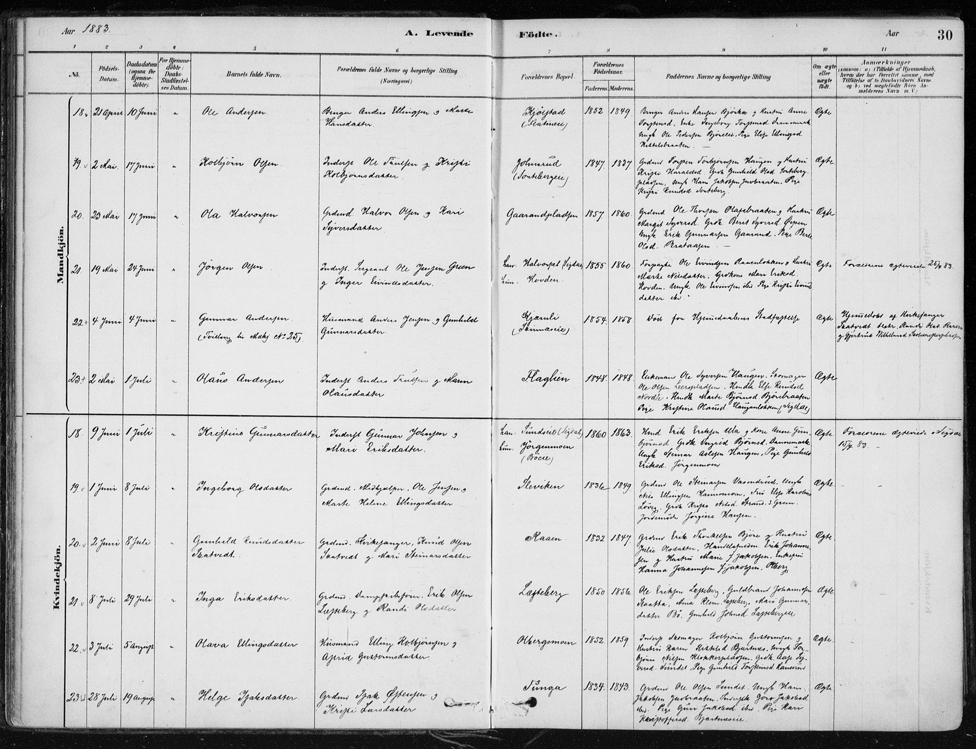 Krødsherad kirkebøker, SAKO/A-19/F/Fa/L0005: Parish register (official) no. 5, 1879-1888, p. 30