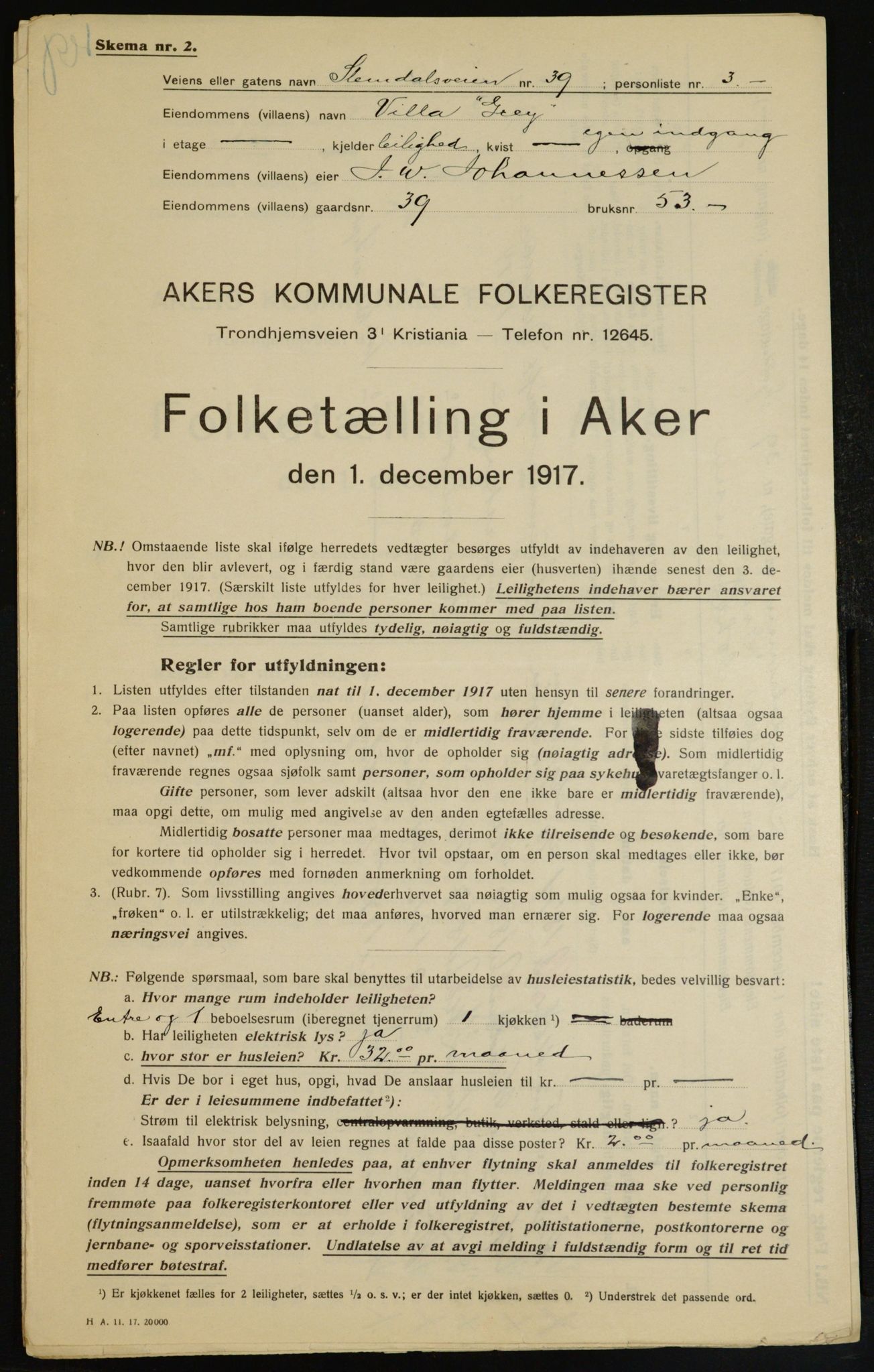 OBA, Municipal Census 1917 for Aker, 1917, p. 9600