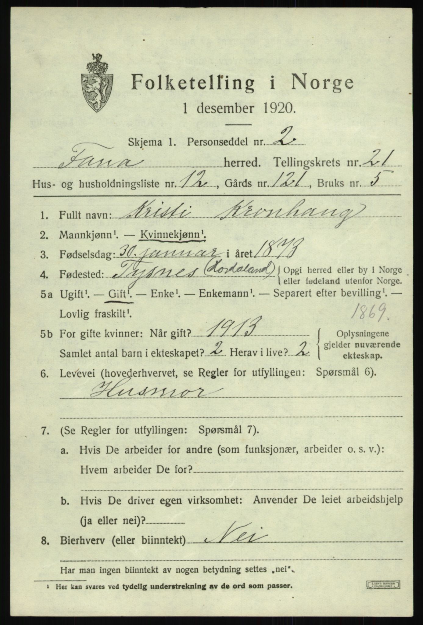 SAB, 1920 census for Fana, 1920, p. 24807