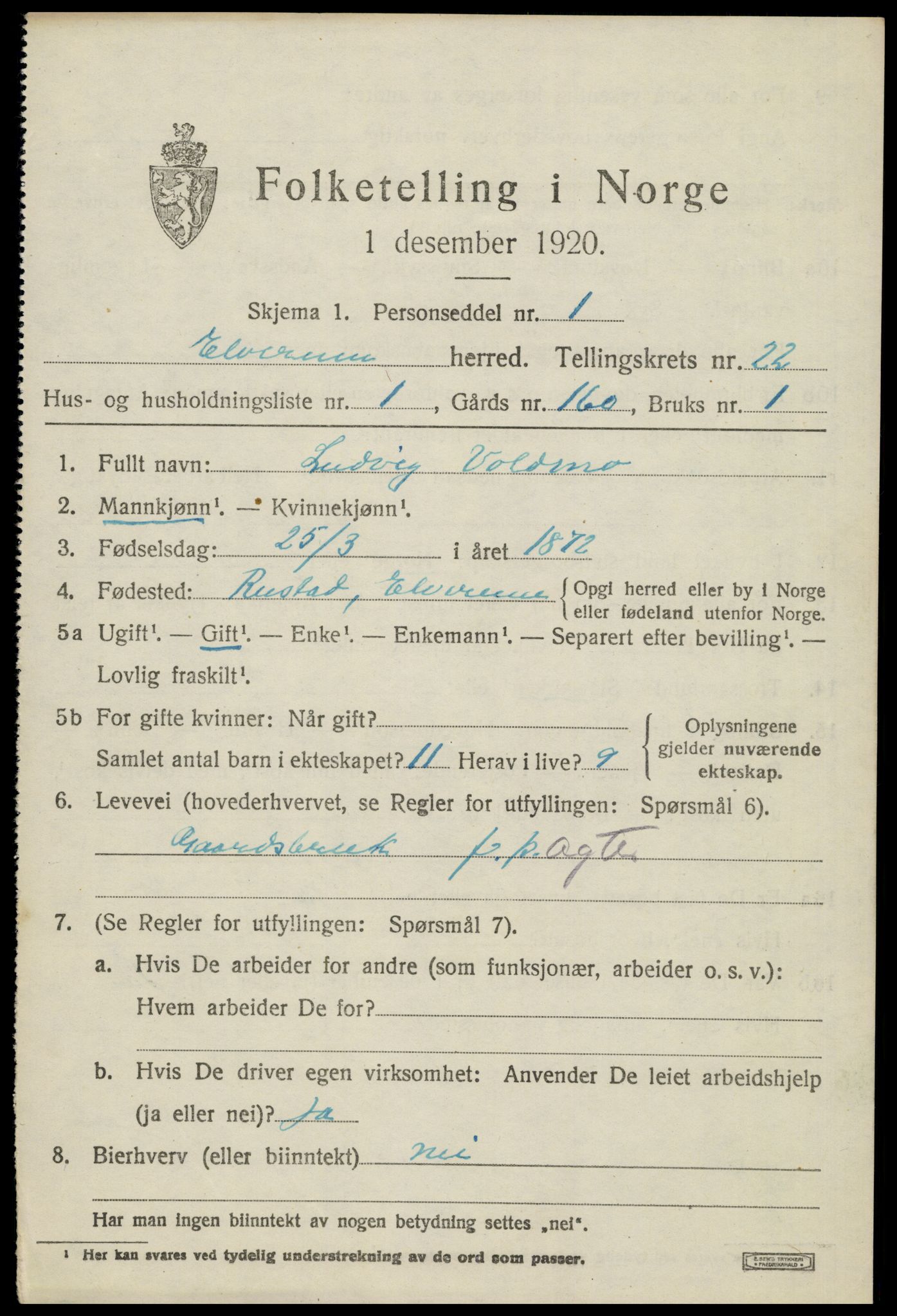 SAH, 1920 census for Elverum, 1920, p. 24642