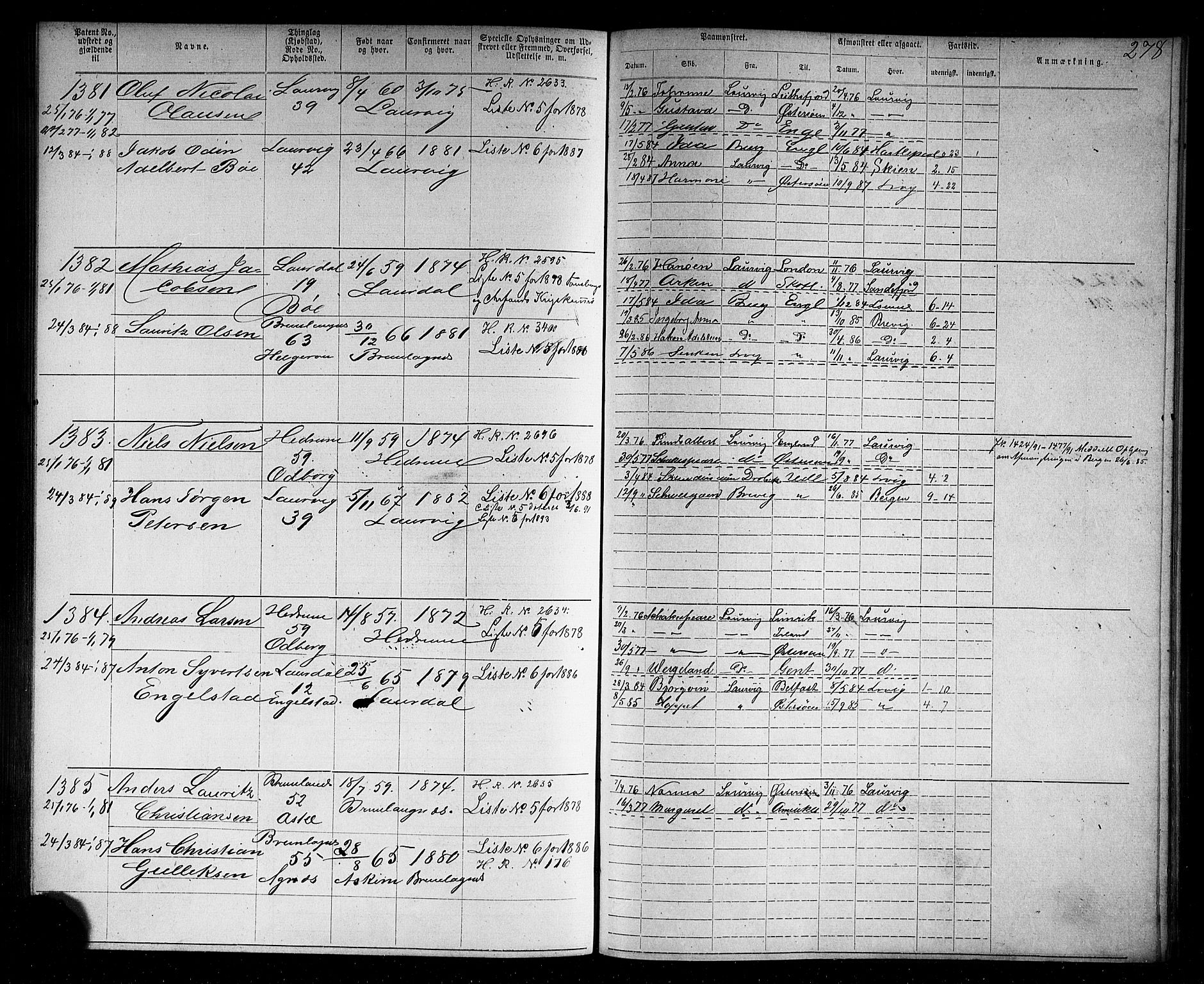 Larvik innrulleringskontor, AV/SAKO-A-787/F/Fb/L0004: Annotasjonsrulle, 1870-1882, p. 279