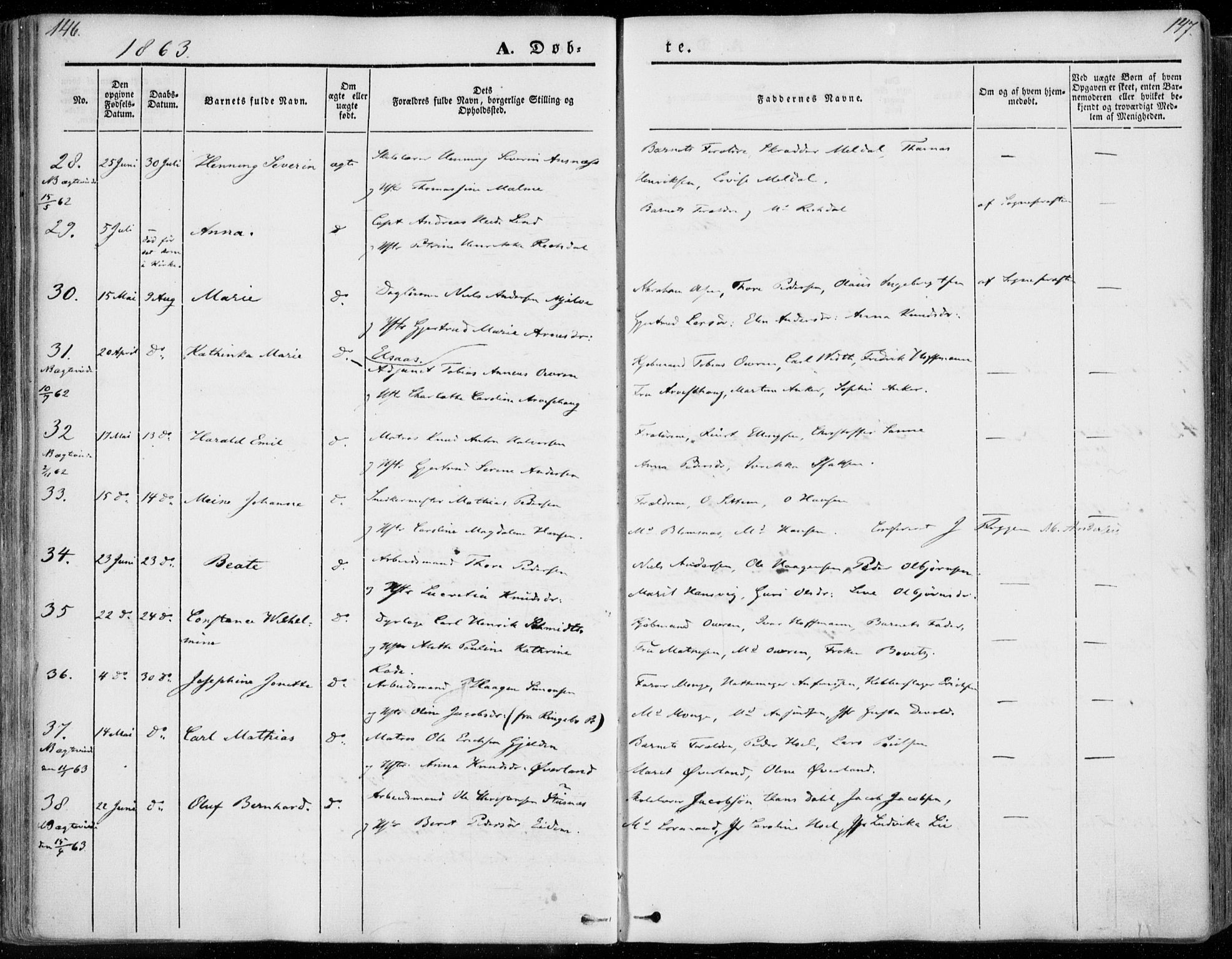 Ministerialprotokoller, klokkerbøker og fødselsregistre - Møre og Romsdal, SAT/A-1454/558/L0689: Parish register (official) no. 558A03, 1843-1872, p. 146-147