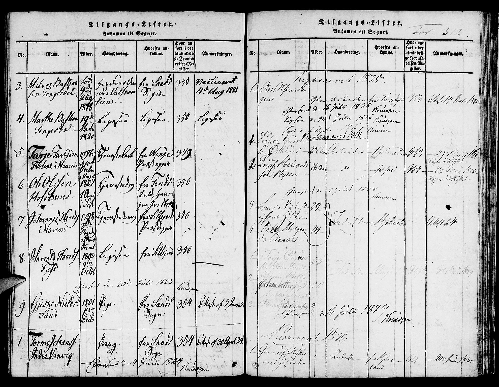 Suldal sokneprestkontor, AV/SAST-A-101845/01/IV/L0006: Parish register (official) no. A 6, 1816-1836, p. 312