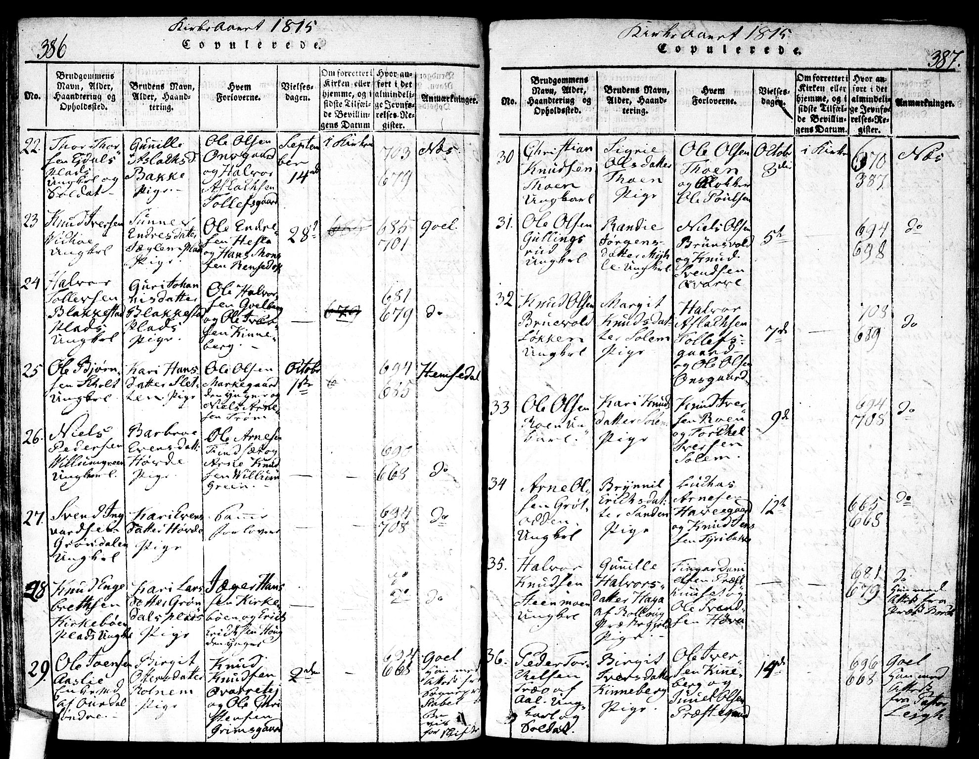 Nes kirkebøker, AV/SAKO-A-236/F/Fa/L0007: Parish register (official) no. 7, 1815-1823, p. 386-387