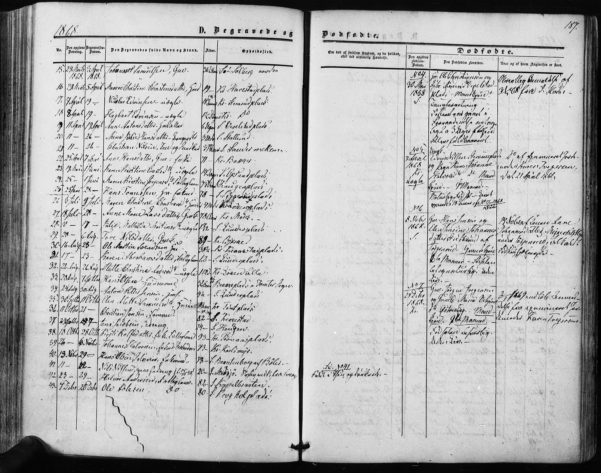 Kråkstad prestekontor Kirkebøker, SAO/A-10125a/F/Fa/L0007: Parish register (official) no. I 7, 1858-1870, p. 187