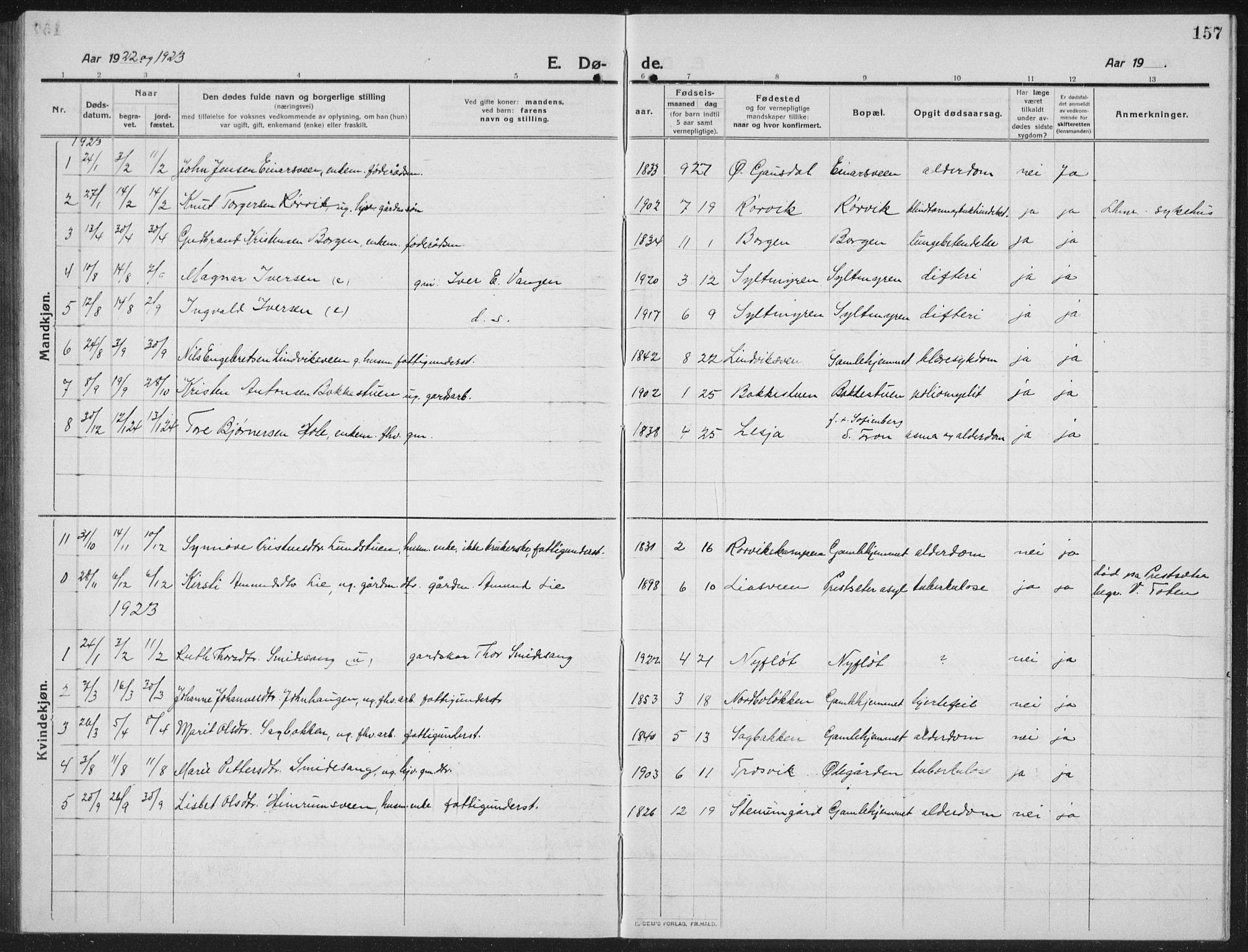 Ringebu prestekontor, SAH/PREST-082/H/Ha/Hab/L0010: Parish register (copy) no. 10, 1911-1934, p. 157