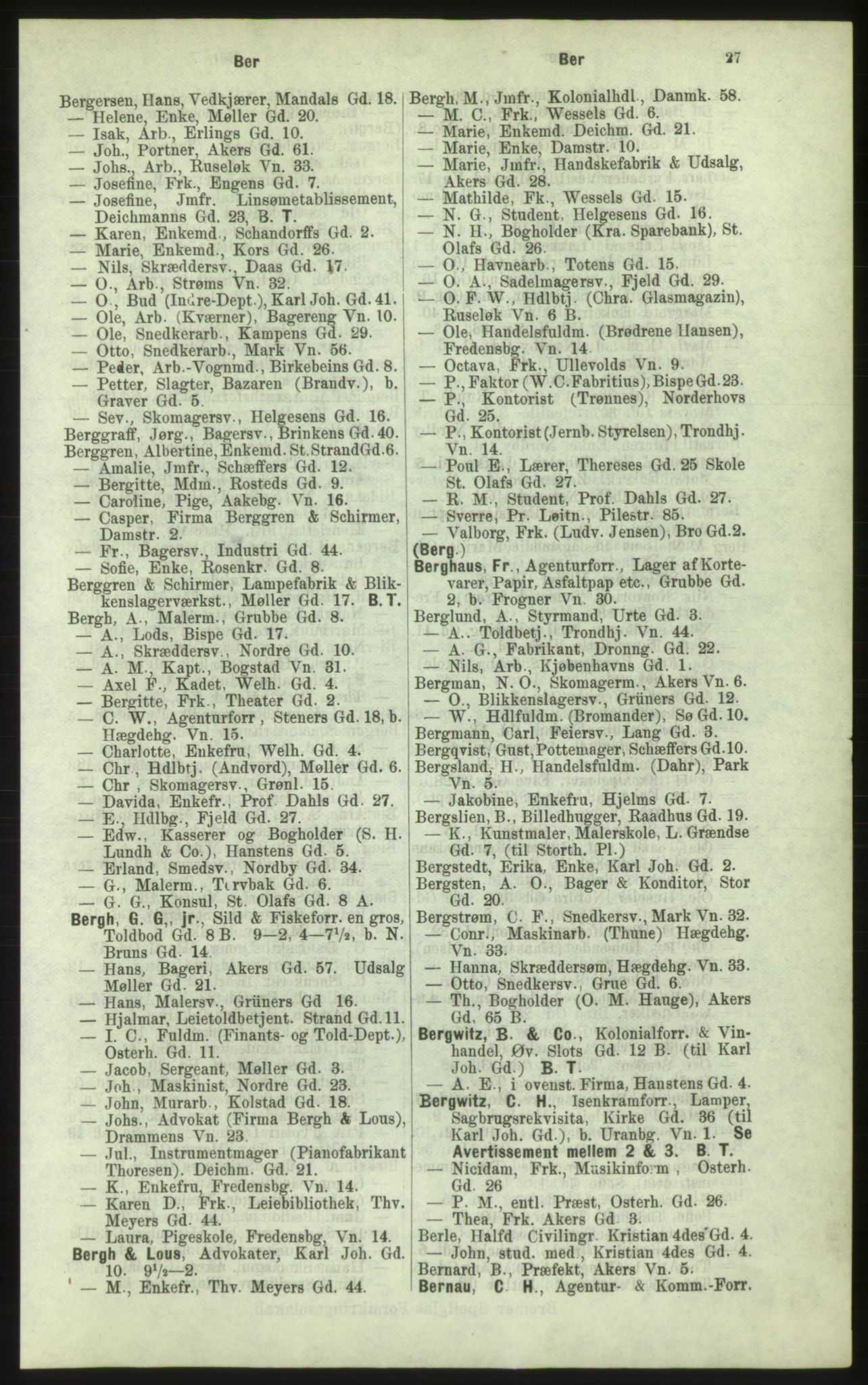 Kristiania/Oslo adressebok, PUBL/-, 1884, p. 27