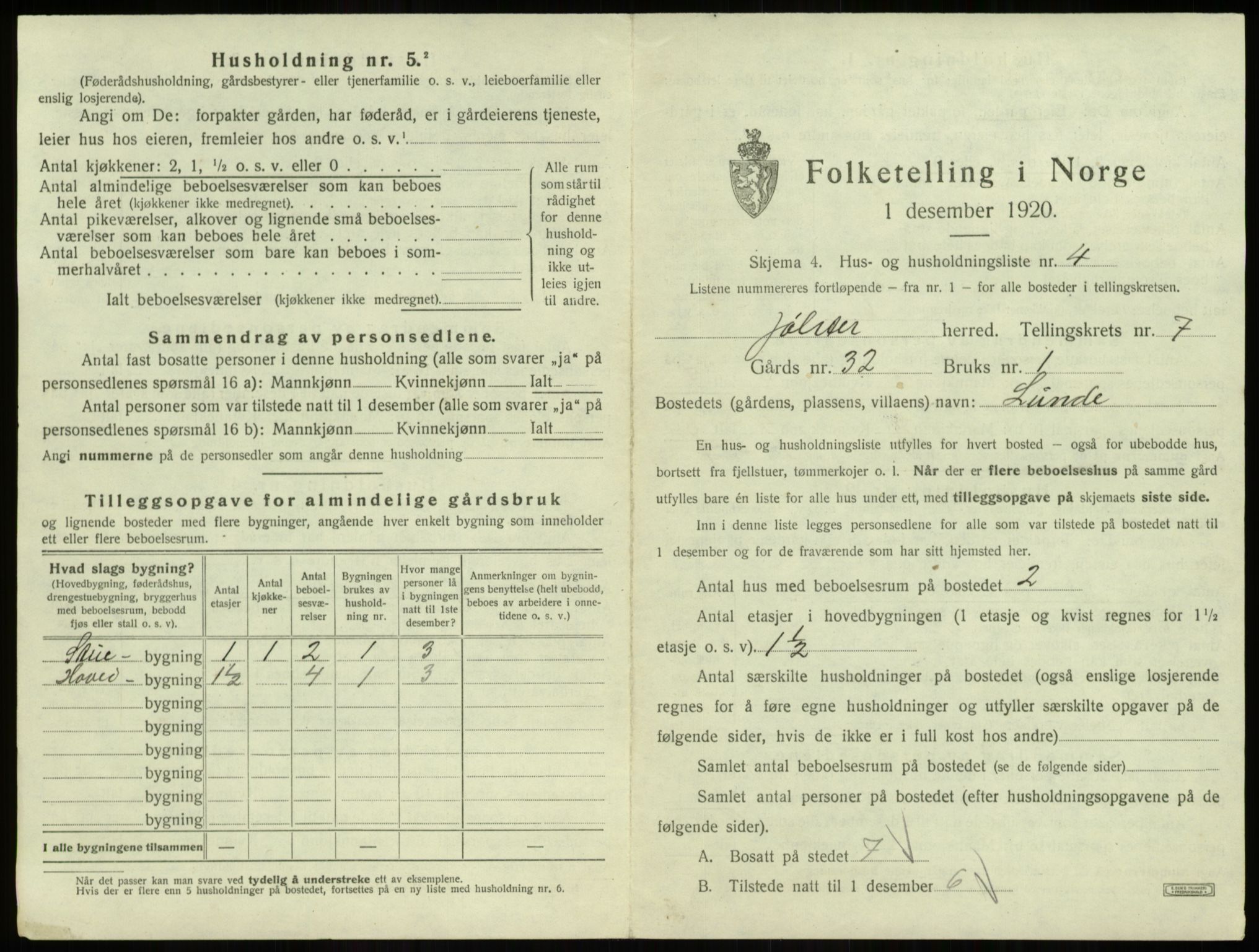 SAB, 1920 census for Jølster, 1920, p. 447