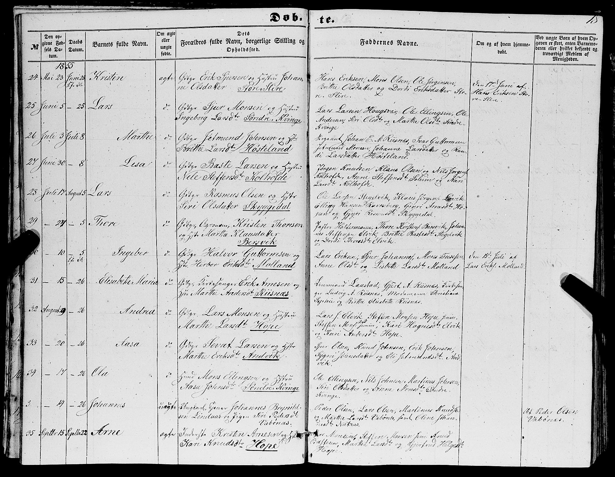 Masfjorden sokneprestembete, AV/SAB-A-77001: Parish register (copy) no. A 1, 1851-1875, p. 18
